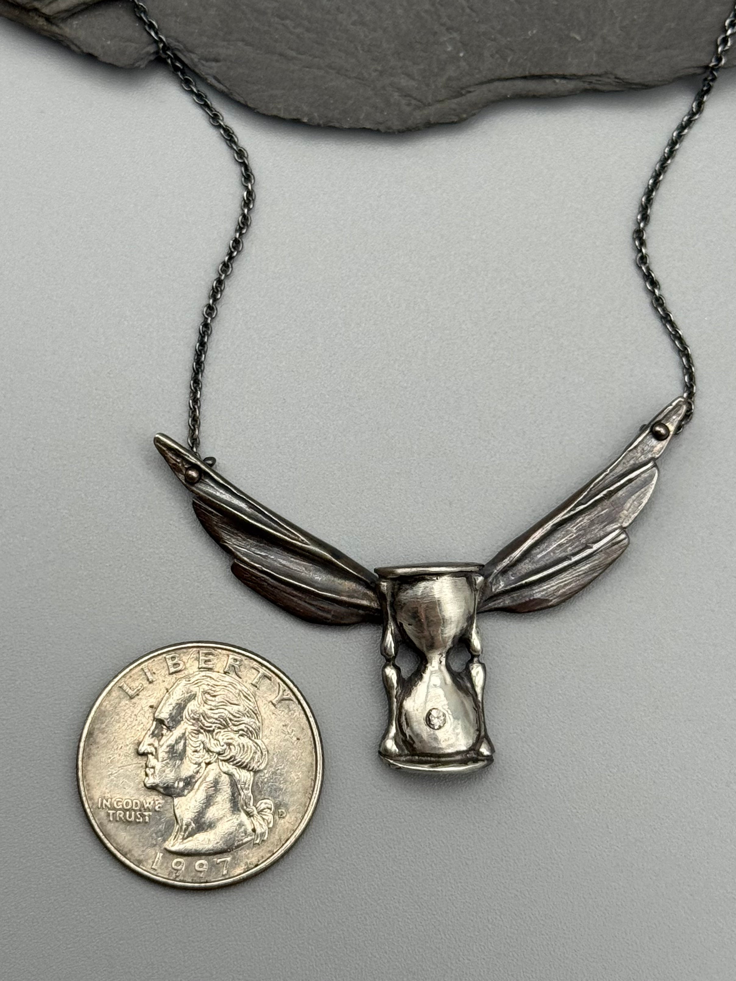 •TIME FLIES• sapphire + silver hourglass necklace (18.5" long)