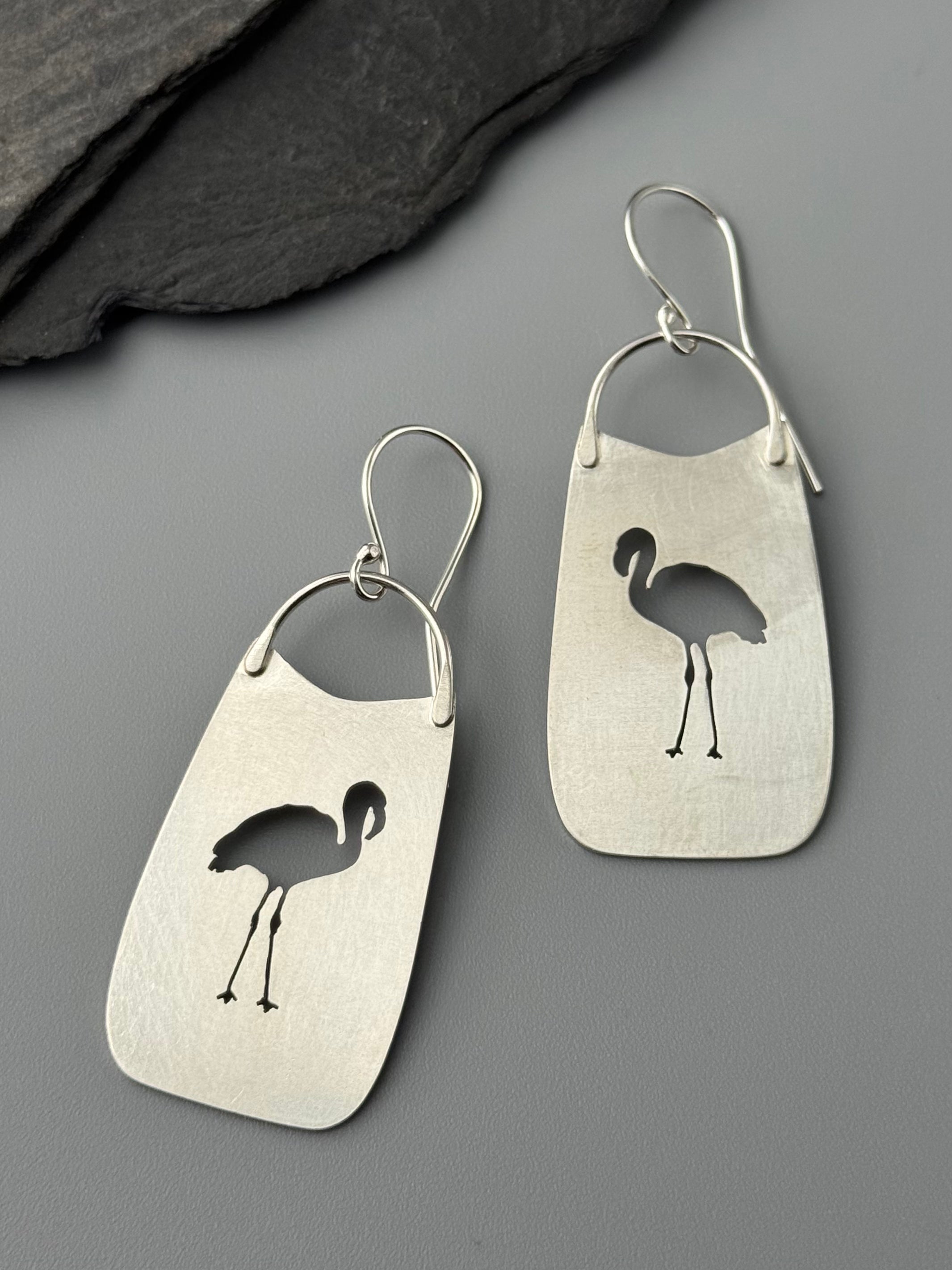 •ROSA• flamingo silhouette + silver dangle earrings