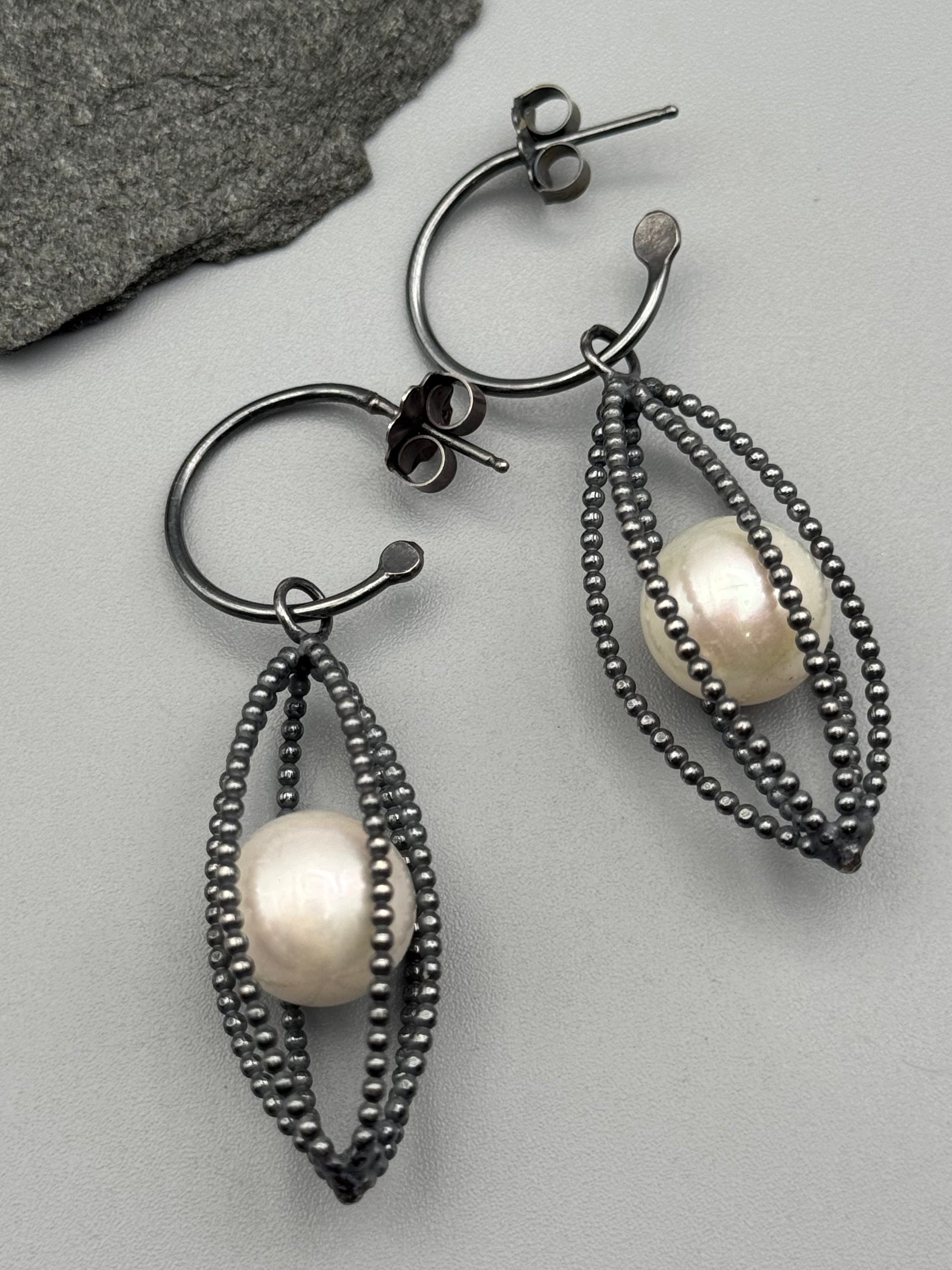 •POD• pearl + silver post earrings