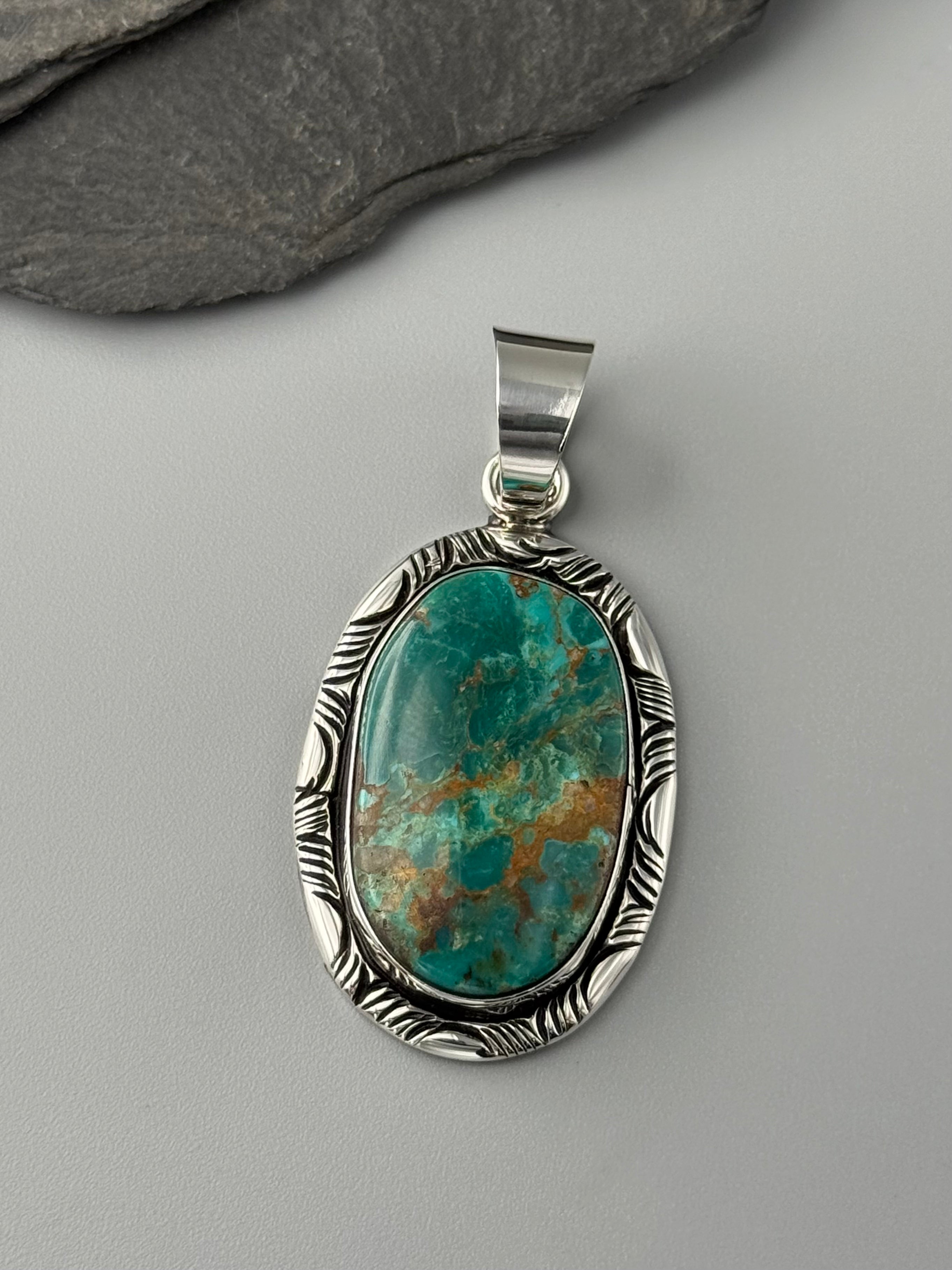•TURQUOISE - MOUNTAIN FEATHERS• Navajo sterling silver pendant