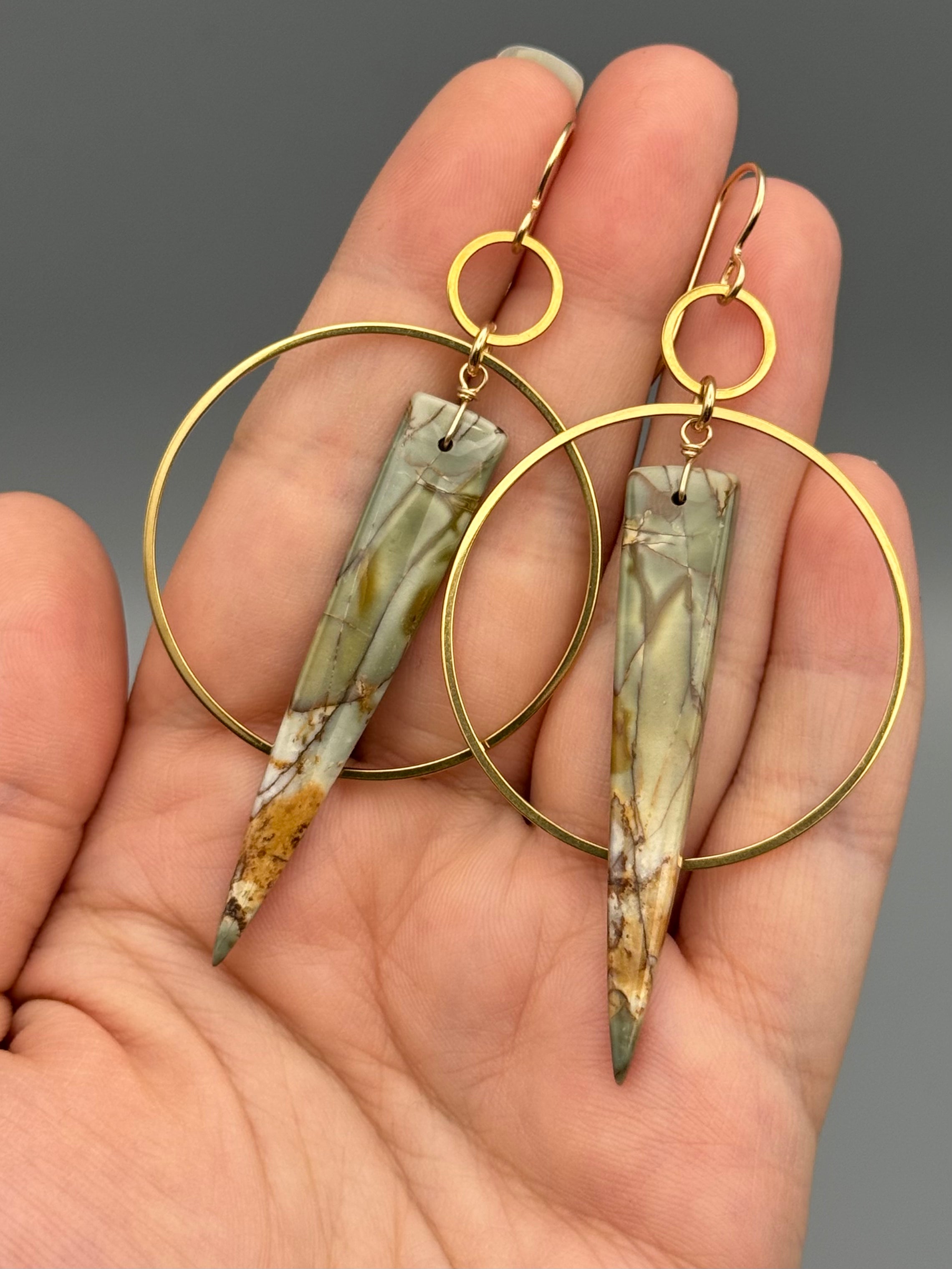 •EQUA-ORBIT• red creek jasper + gold earrings