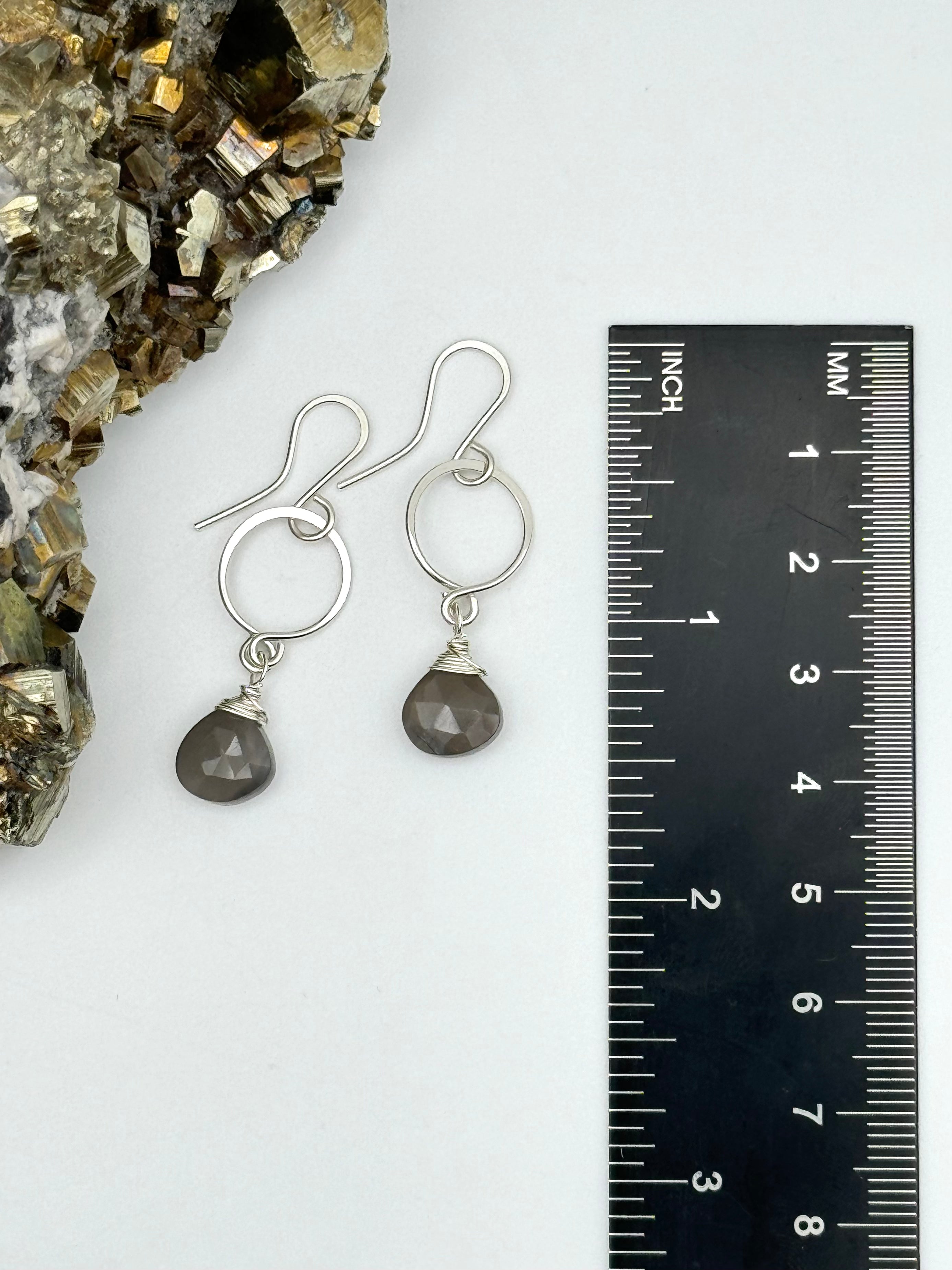 •DROPLET• grey moonstone + silver dangle earrings