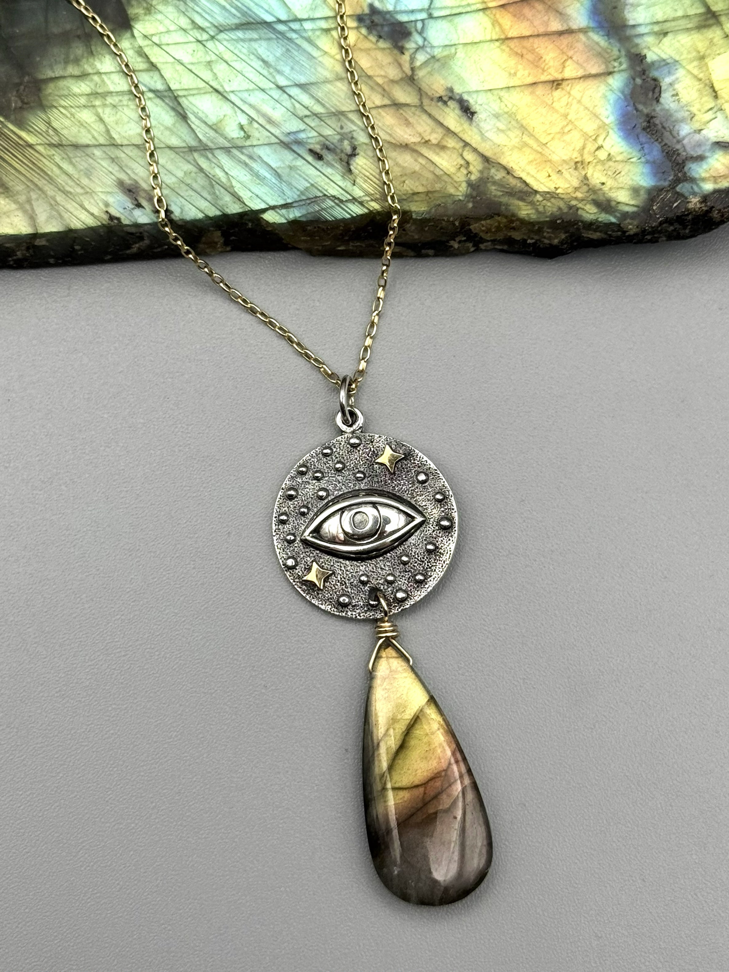 •INVOKE• golden labradorite + mixed metal necklace (16"-18" long)