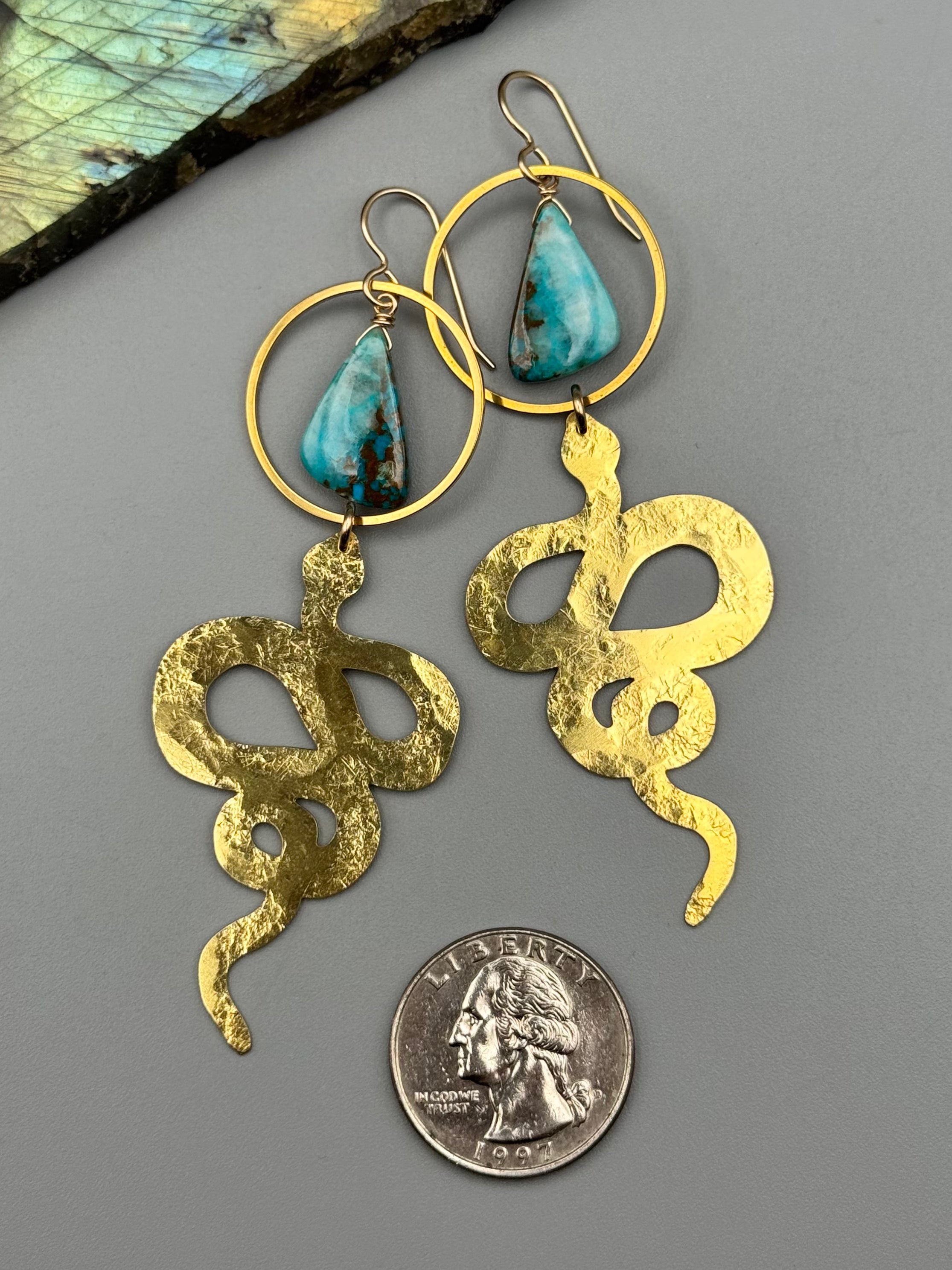 •LUNA NĀGA• chrysocolla wing + gold earrings
