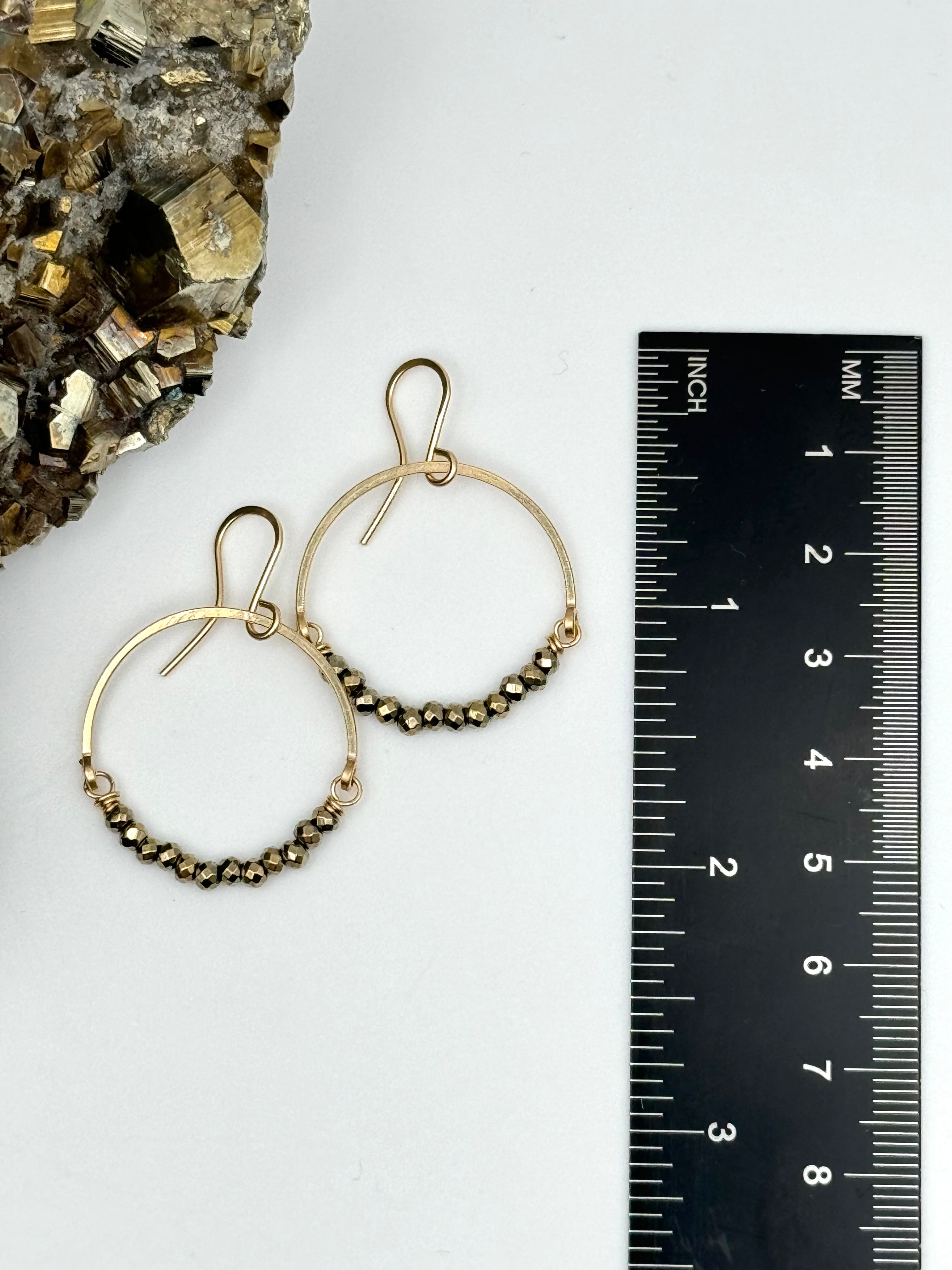 •HOOP DANGLE• pyrite + gold earrings