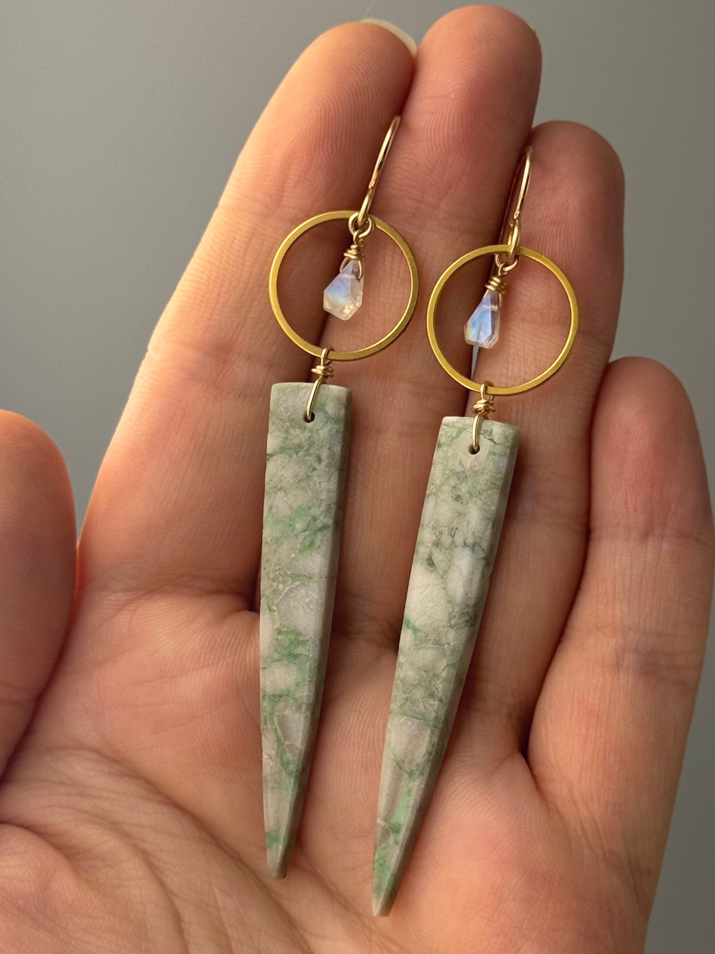•LUNA• rainbow moonstone + utah variscite gold earrings