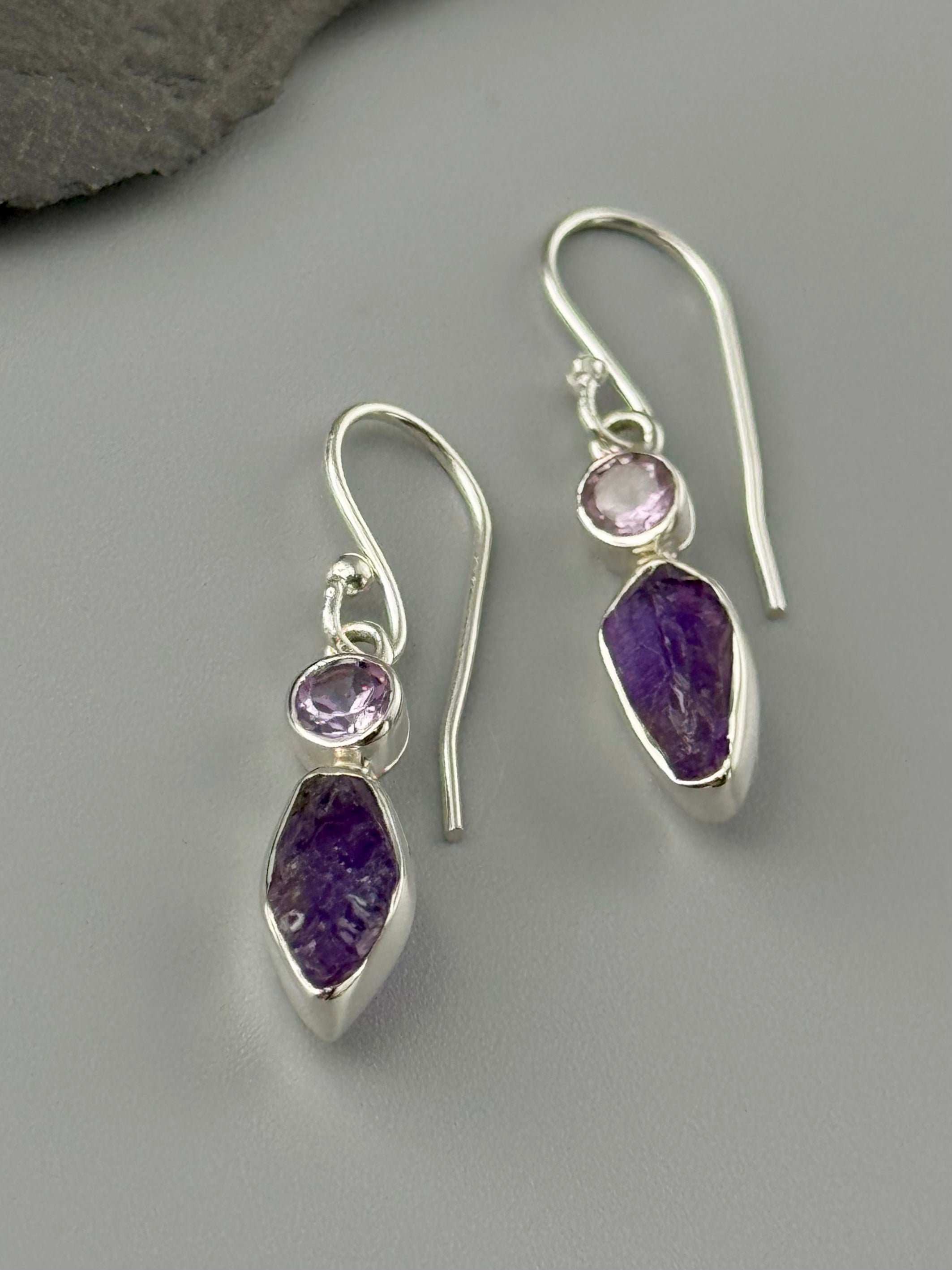 •AMETHYST DUO - 2• silver dangle earrings
