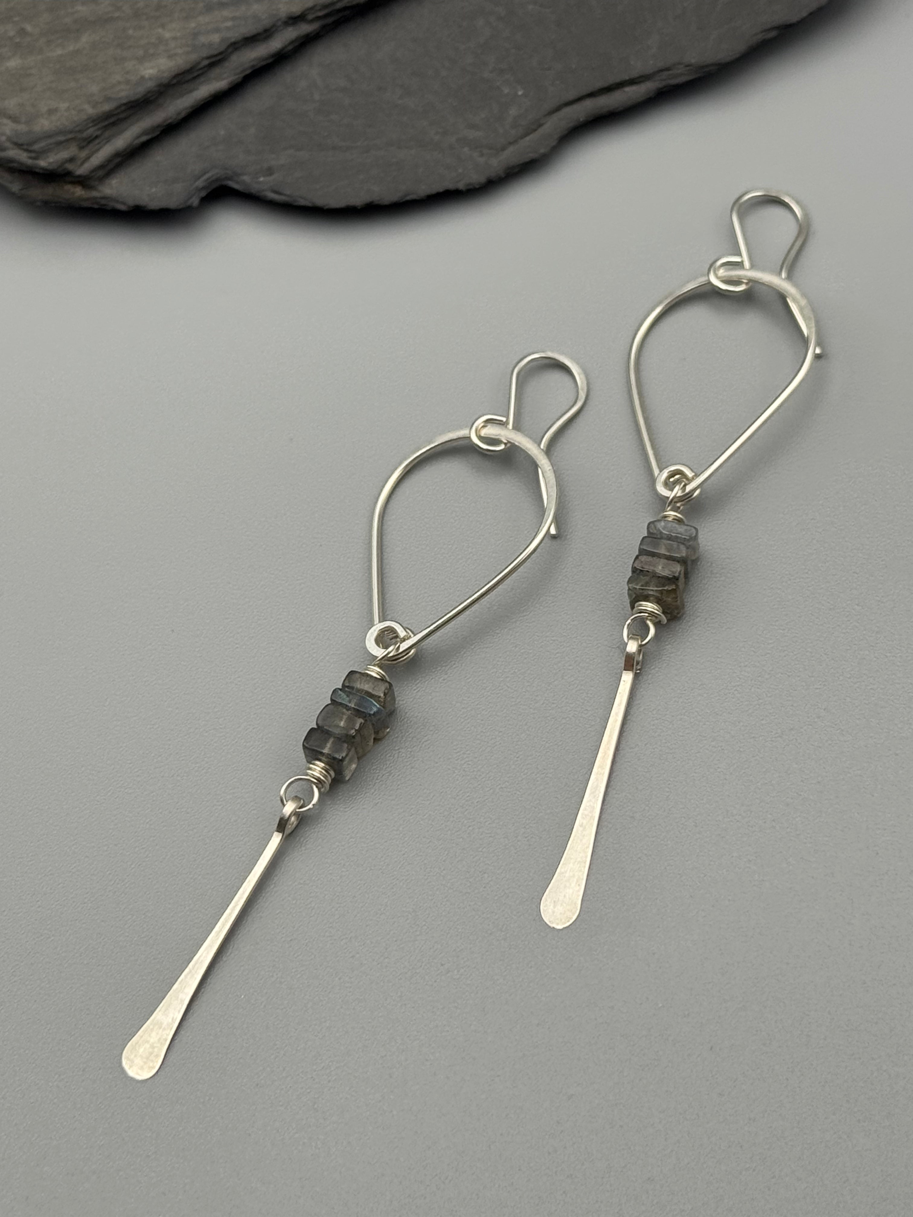 •TEARDROP STACK• labradorite + silver dangle earrings
