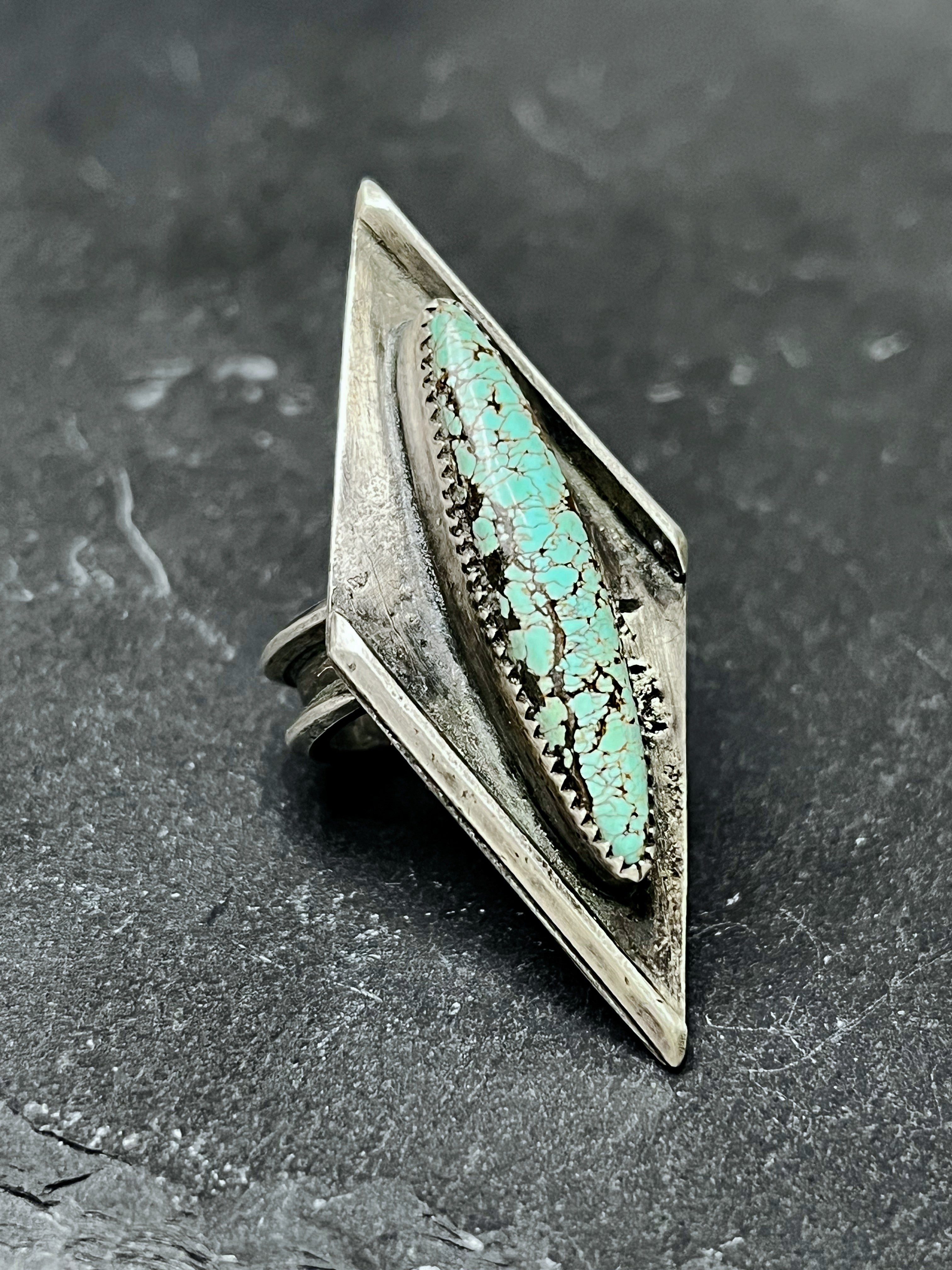 •MARQUISE• turquoise + silver ring - SIZE 7.75