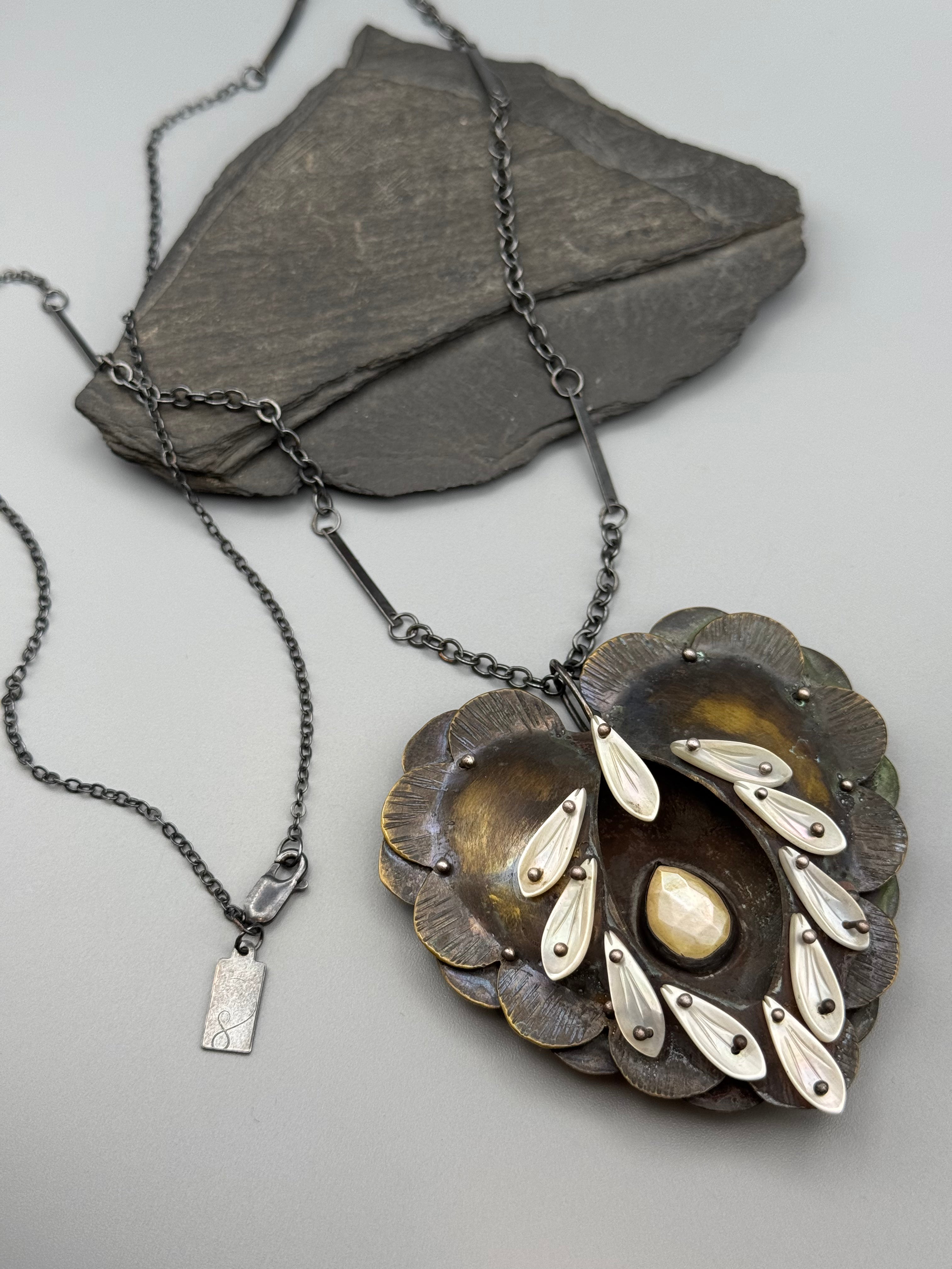 •SACRED HEART• mother of pearl + mixed metal necklace (25.5" long)