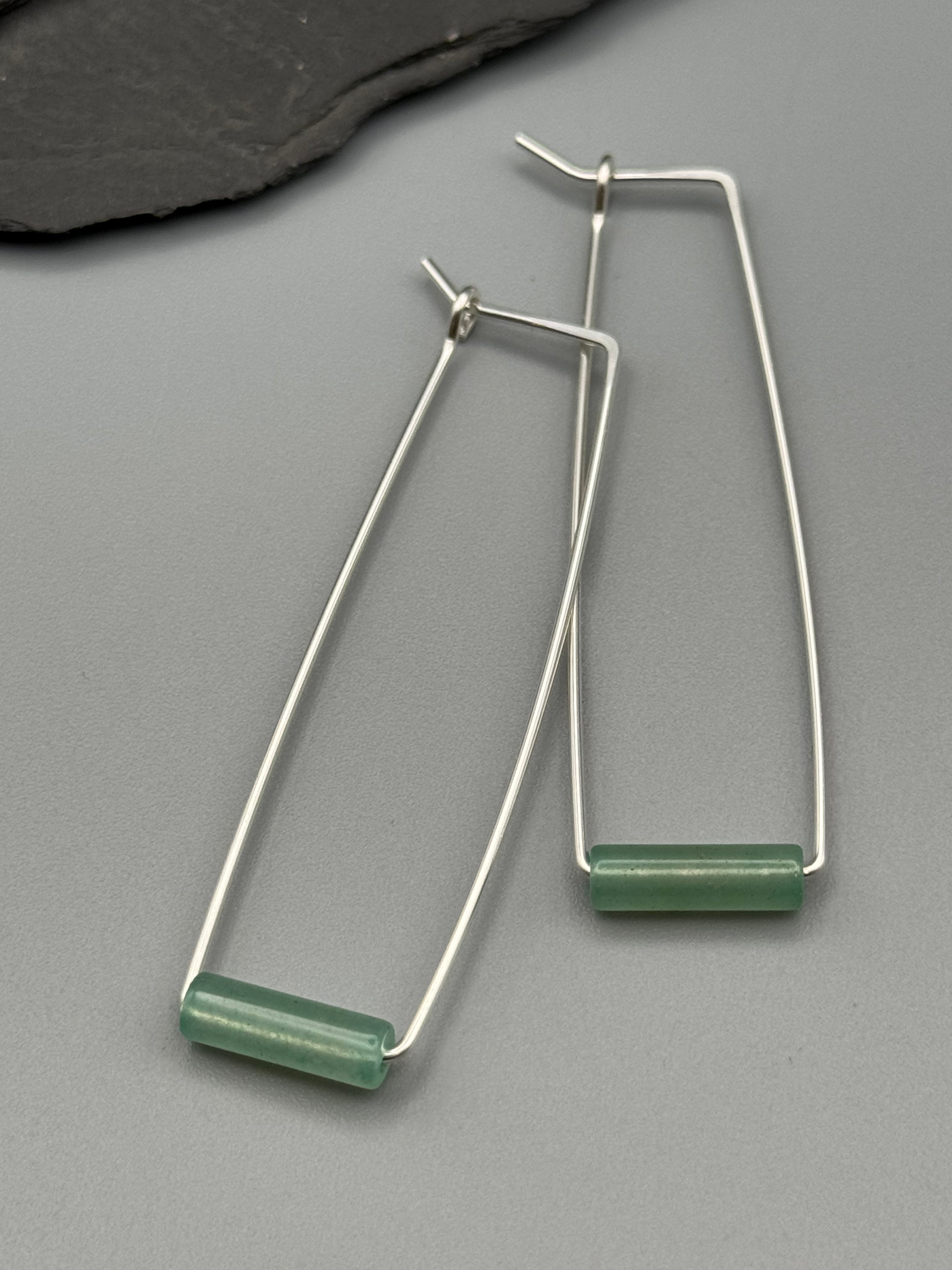•RECTANGLE TUBE HOOP• aventurine + silver earrings