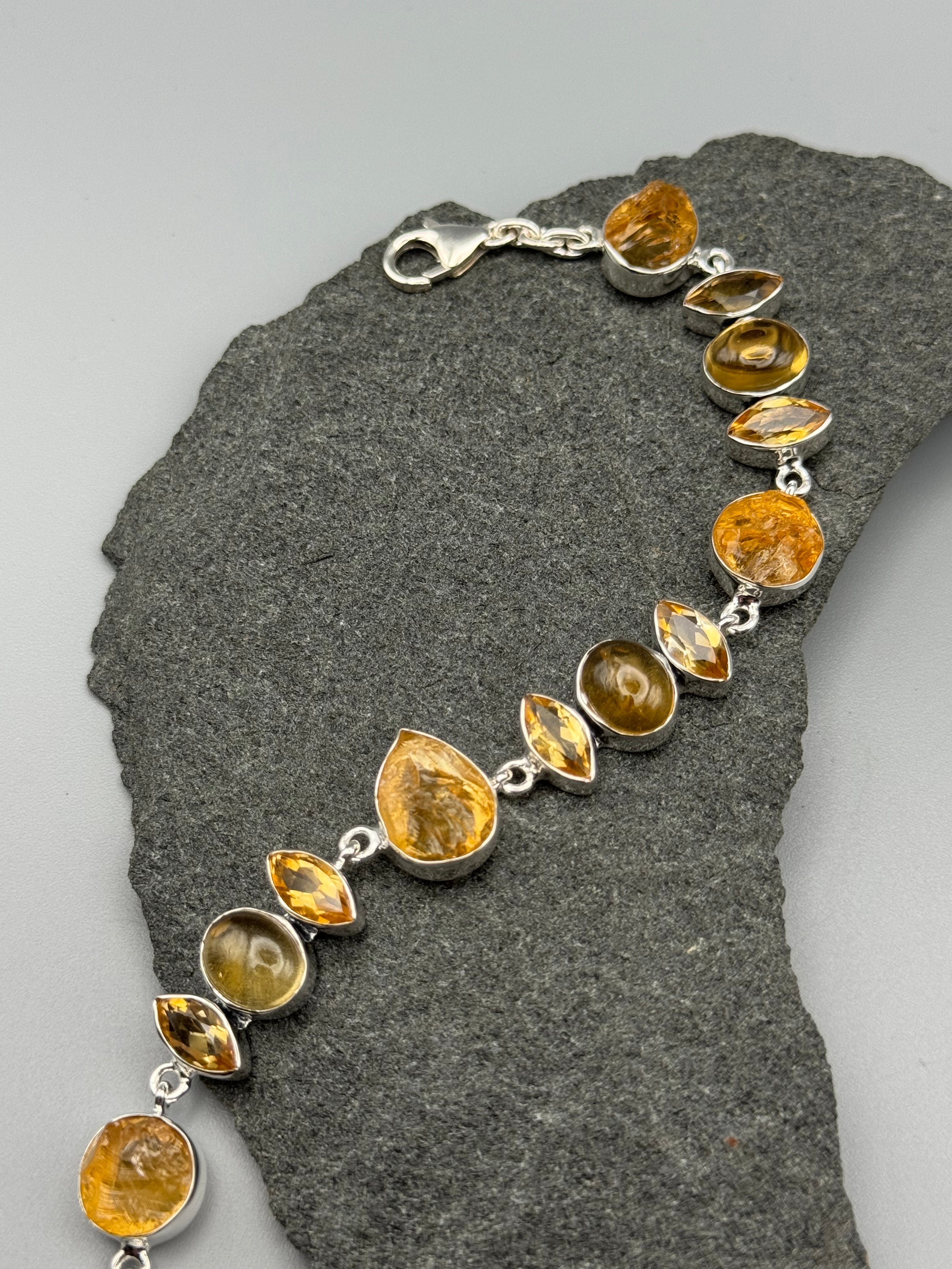 •CITRINE - GEO MIX• linked silver bracelet (7.5 "- 9")