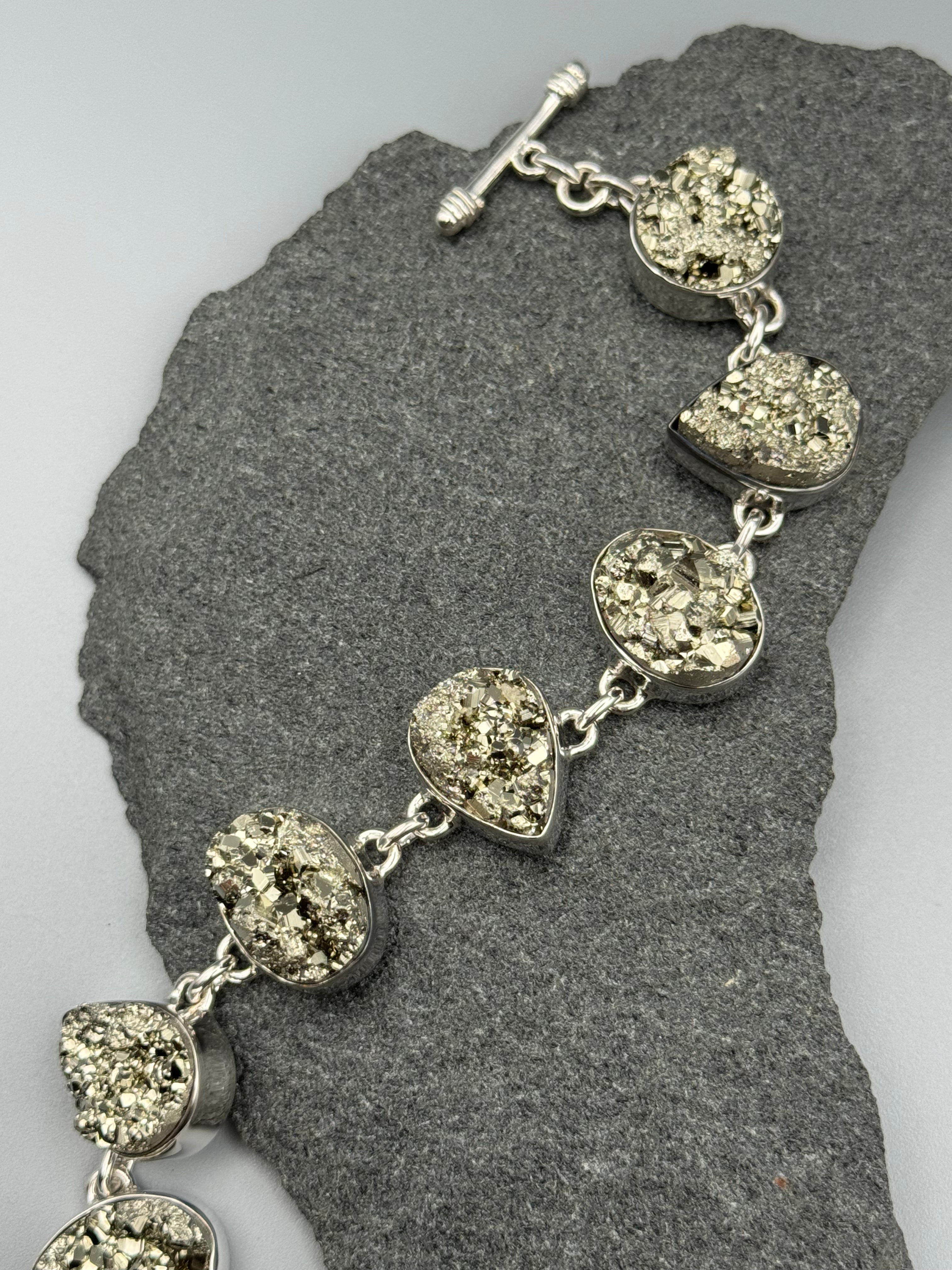 •PYRITE - GEO MIX• linked silver bracelet (7.25" - 8.5")