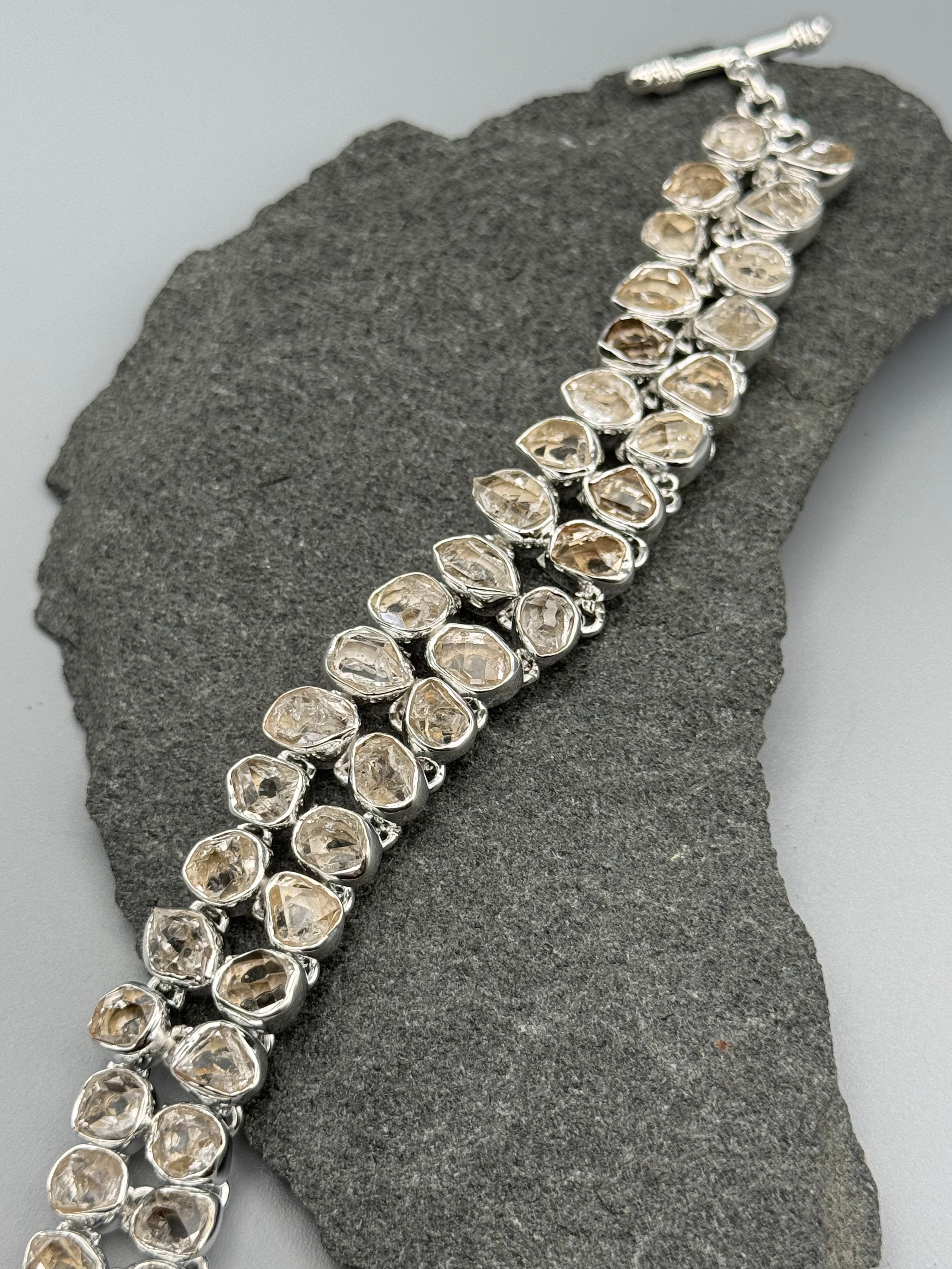 •HERKIMER DIAMOND - TWOFOLD• linked silver bracelet (7.25" - 8.5")