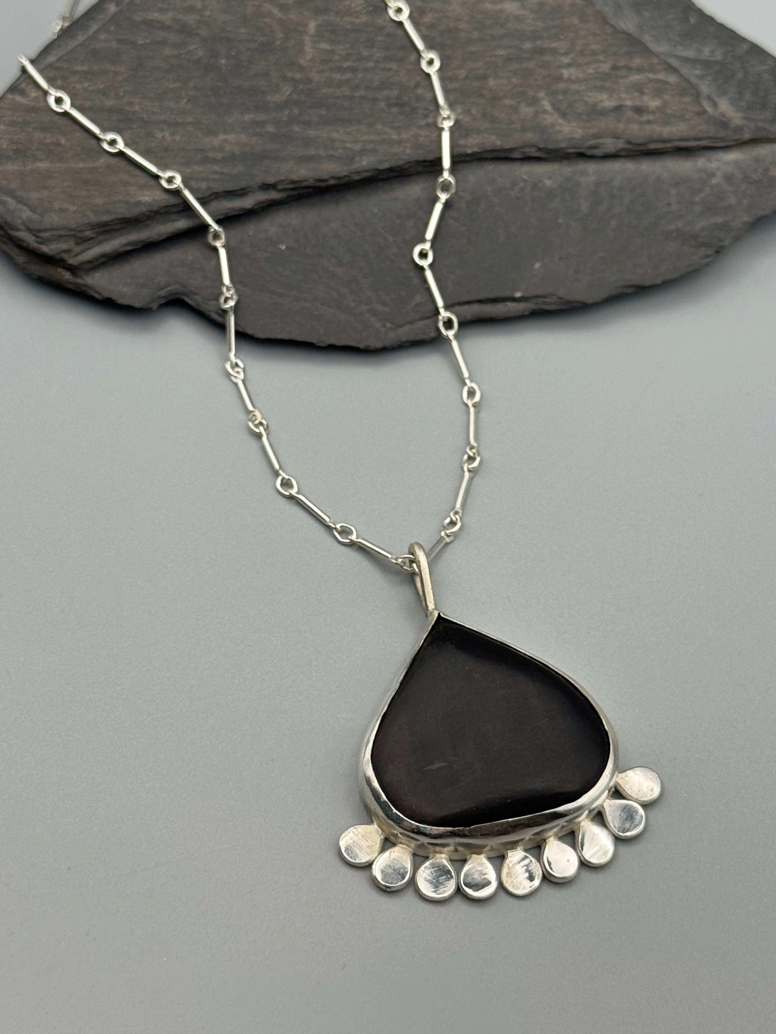 •SALEM• ebony + silver necklace (26" - 29" long)