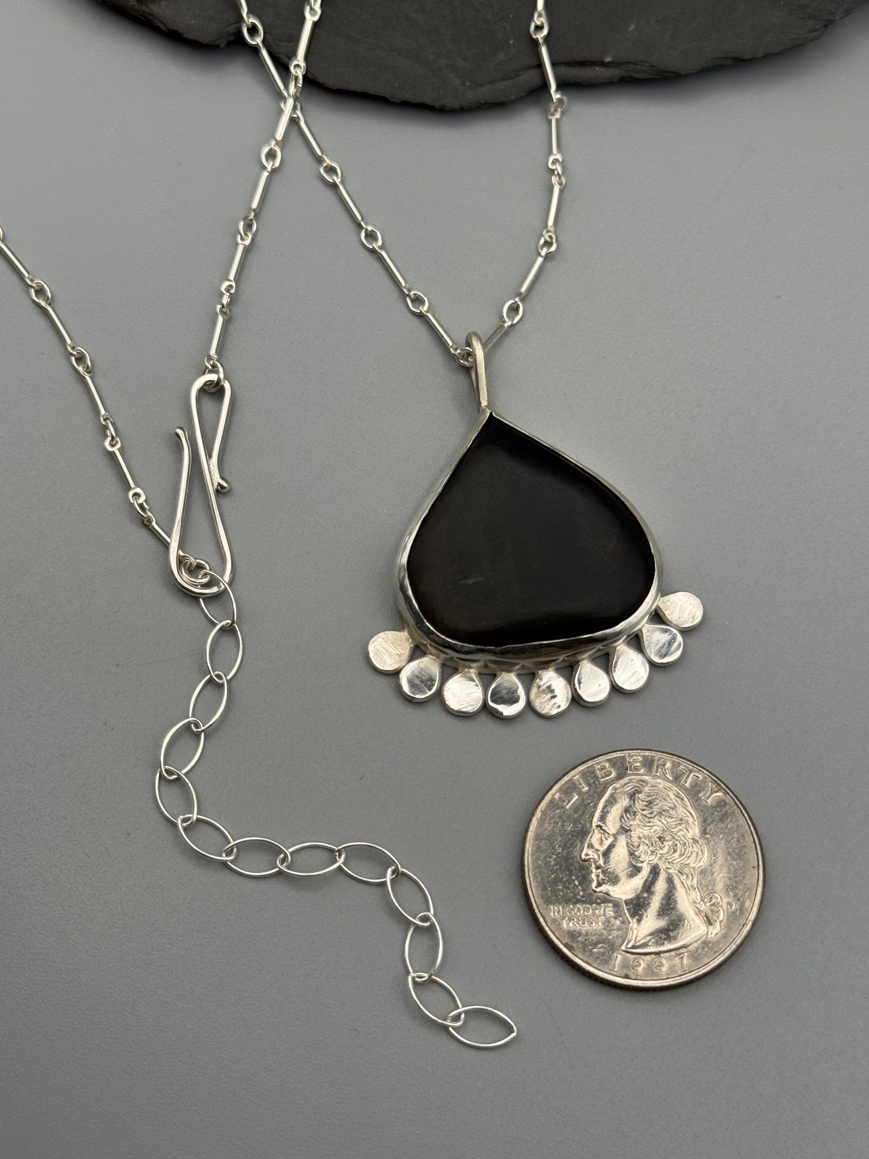 •SALEM• ebony + silver necklace (26" - 29" long)
