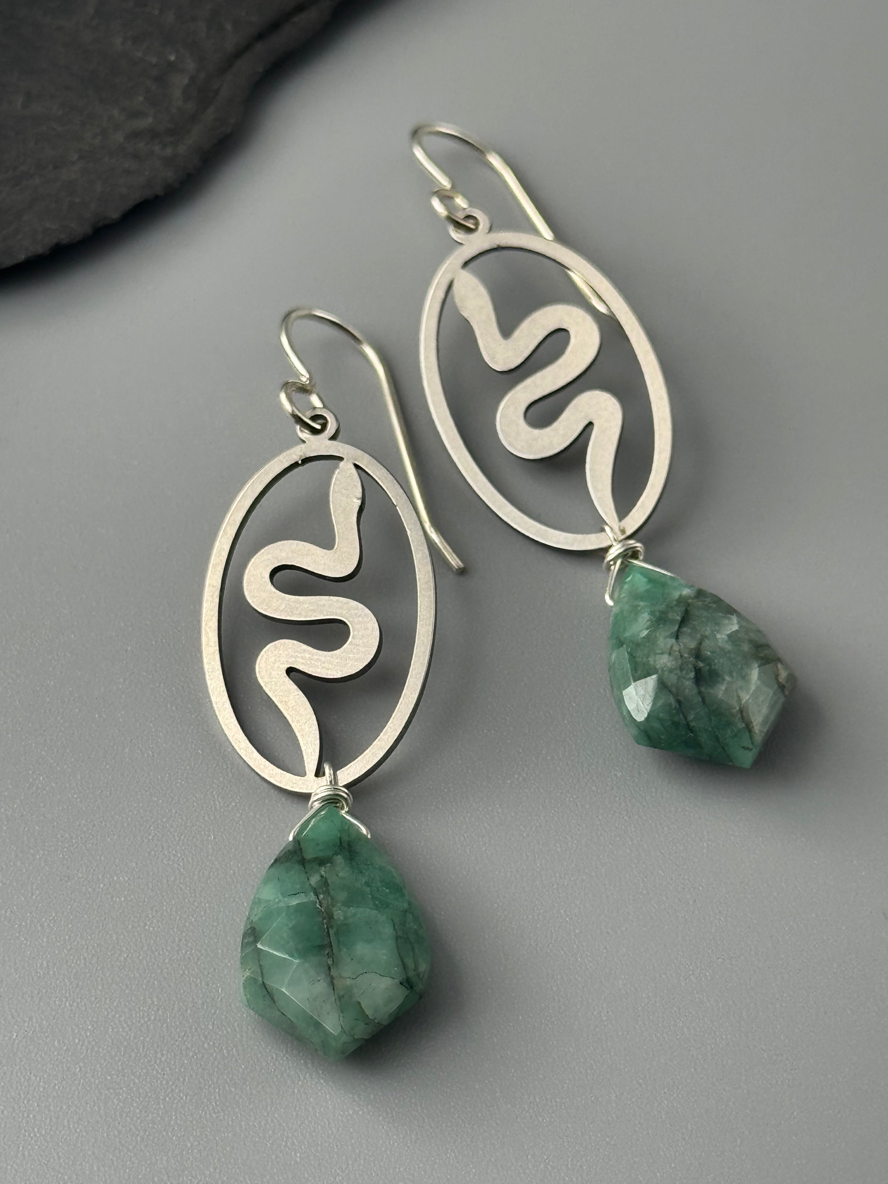 •SLITHER• emerald + silver earrings