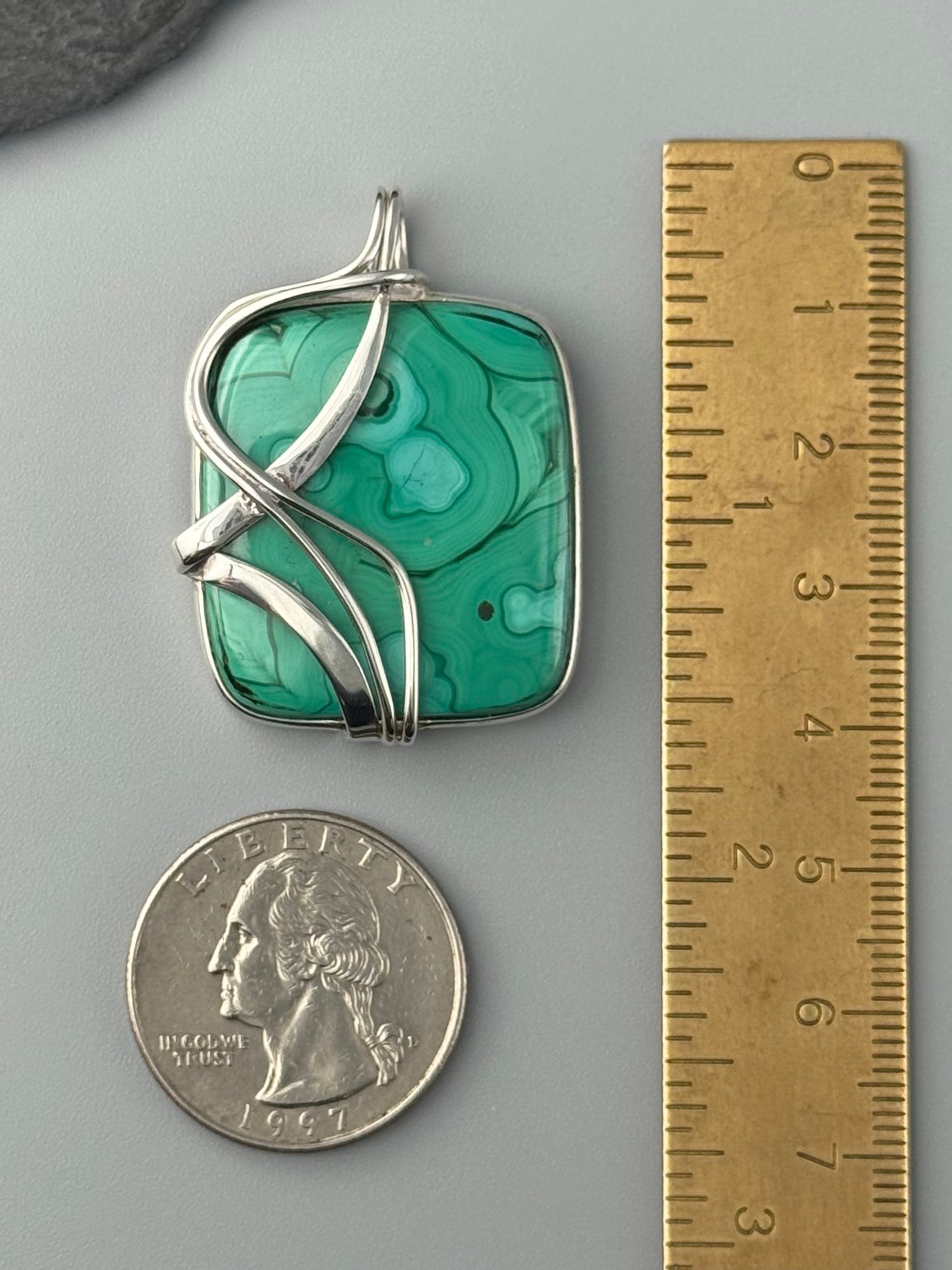 •MALACHITE CHRYSOCOLLA - WIRE WRAPPED SOFT SQUARE• sterling silver pendant