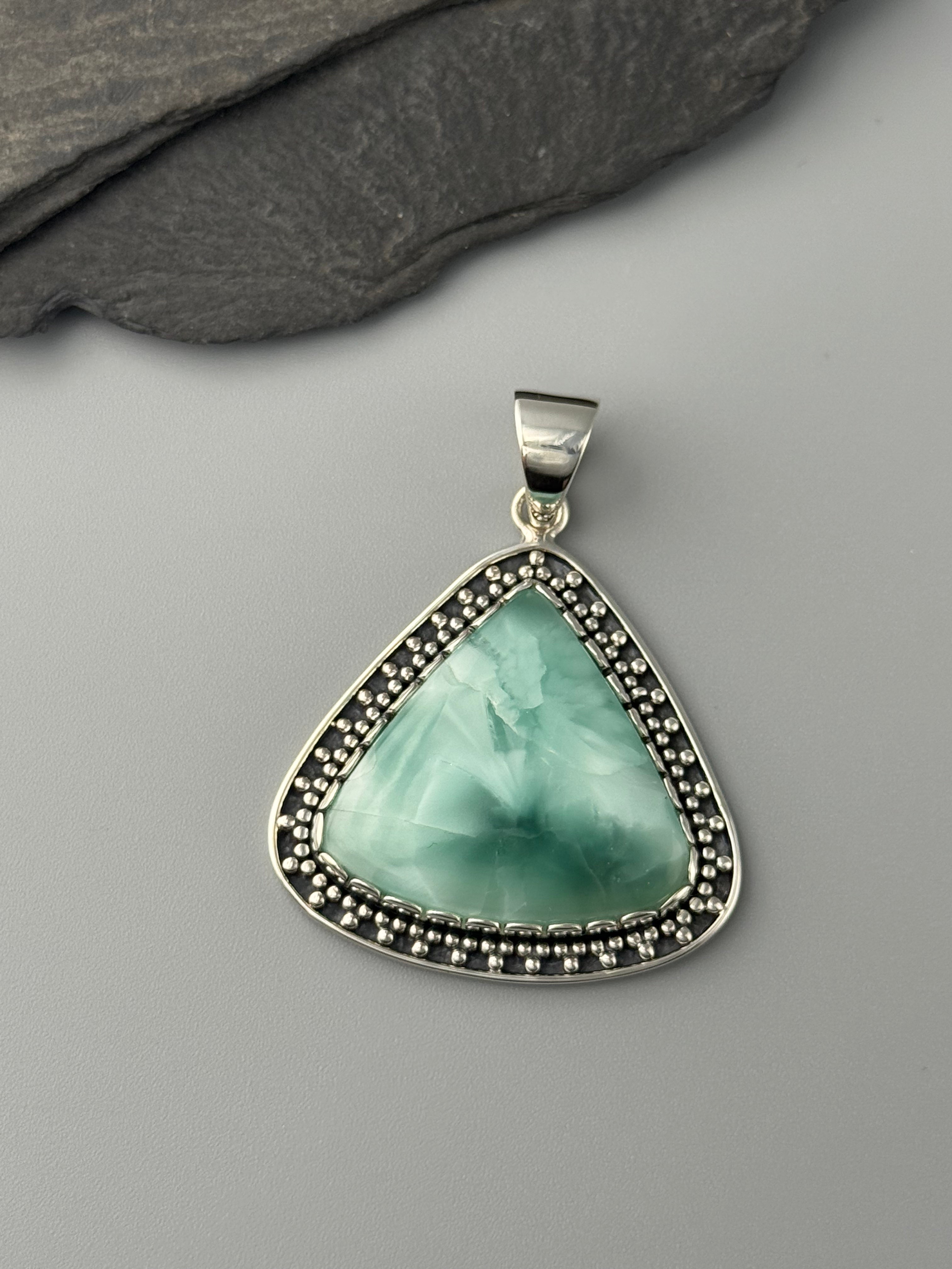 •HEMIMORPHITE SOFT TRI - LOOKING GLASS• sterling silver pendant