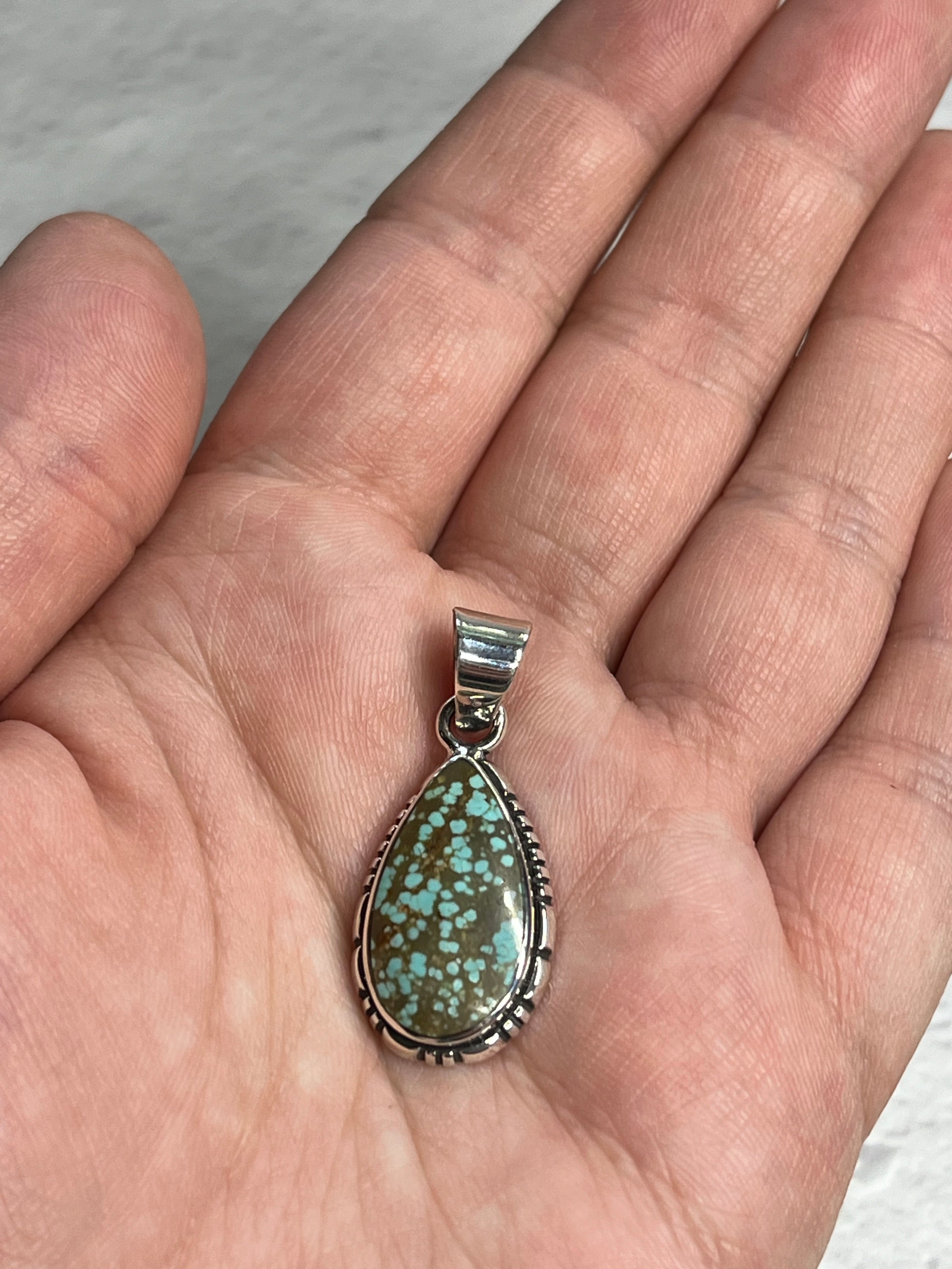 •#8 NEVADA TURQUOISE• Navajo silver teardrop pendant