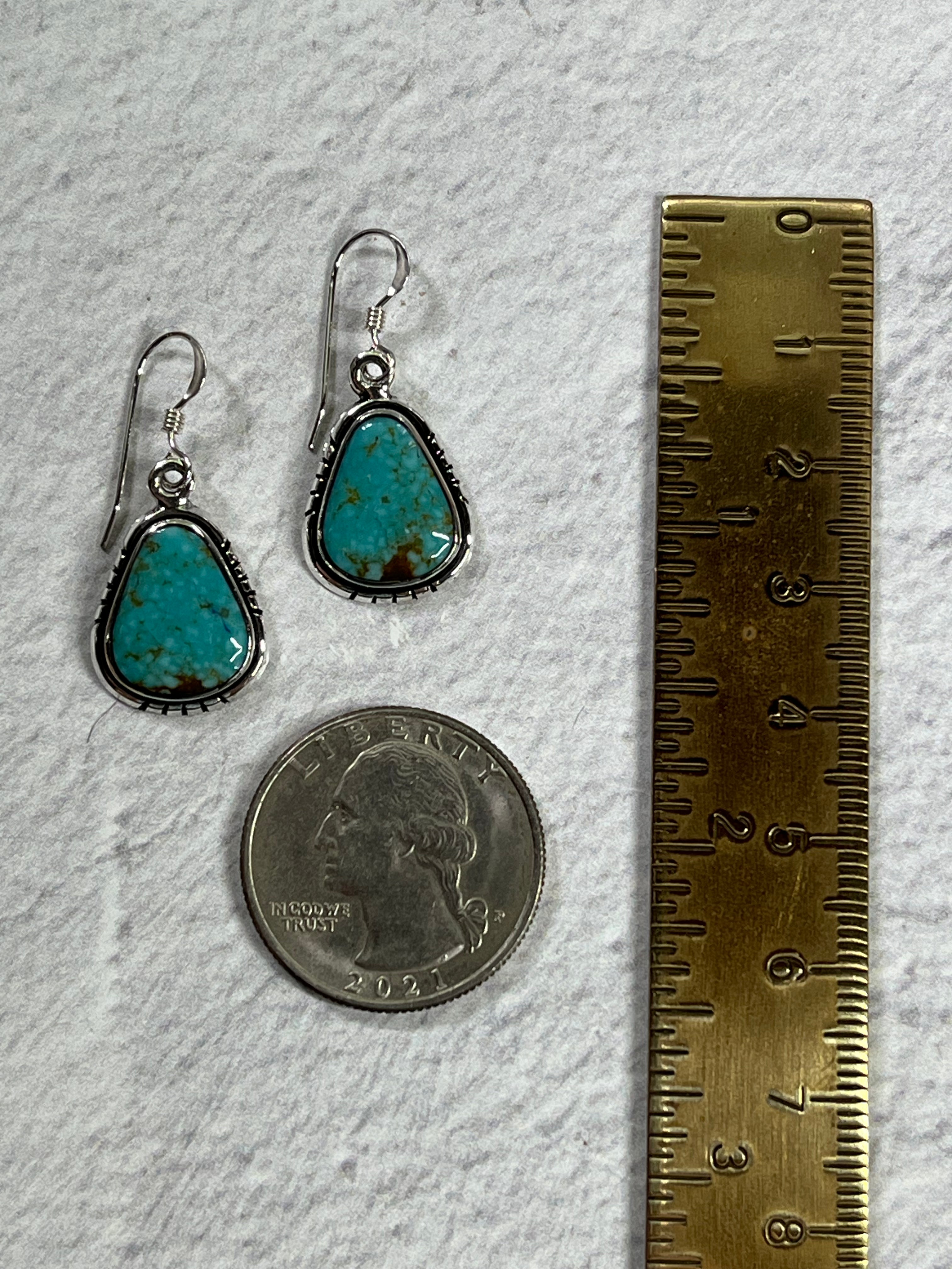 •#8 NEVADA TURQUOISE• Navajo silver dangle earrings