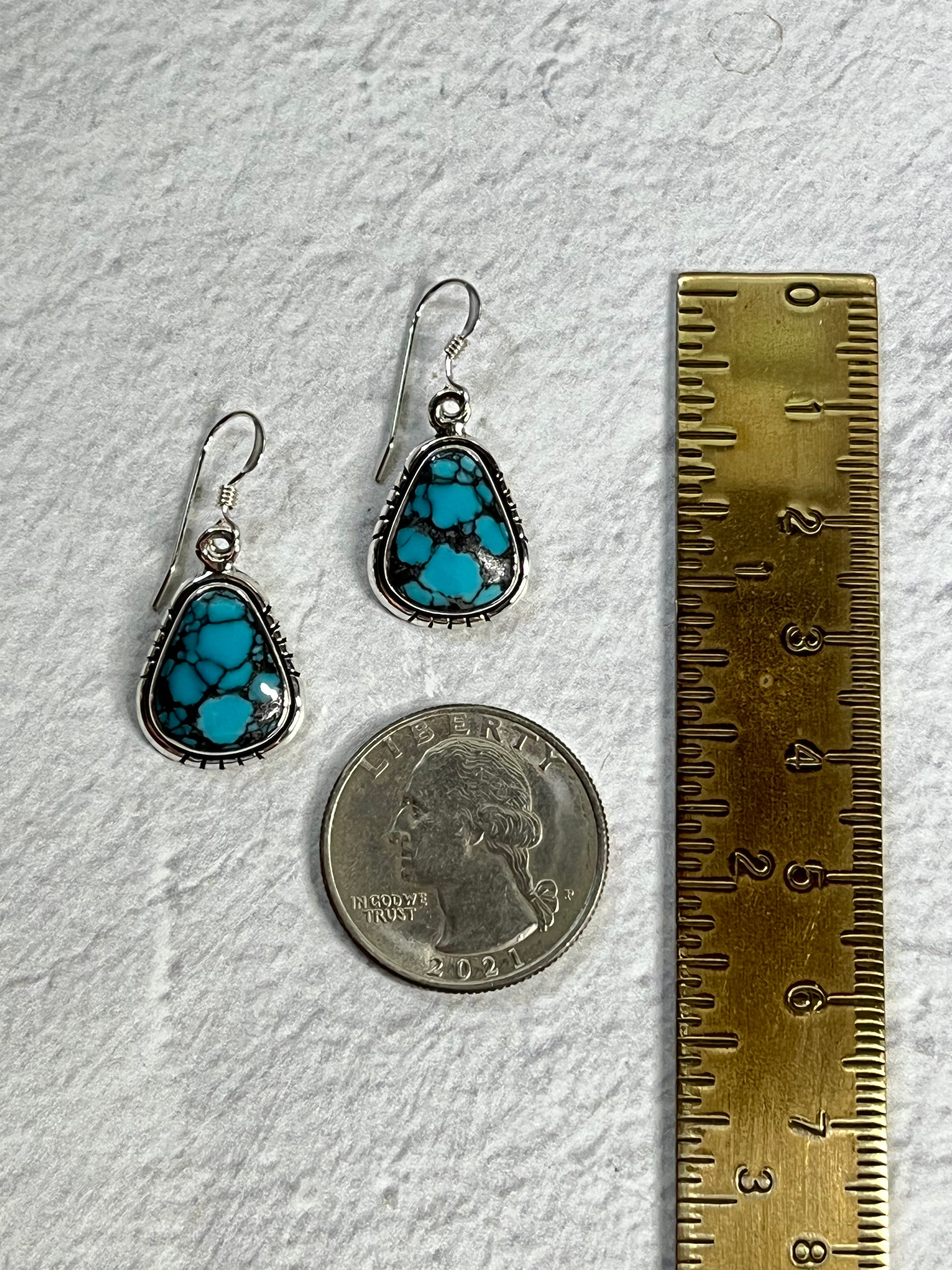 •BLUE RIDGE NEVADA TURQUOISE• Navajo silver dangle earrings