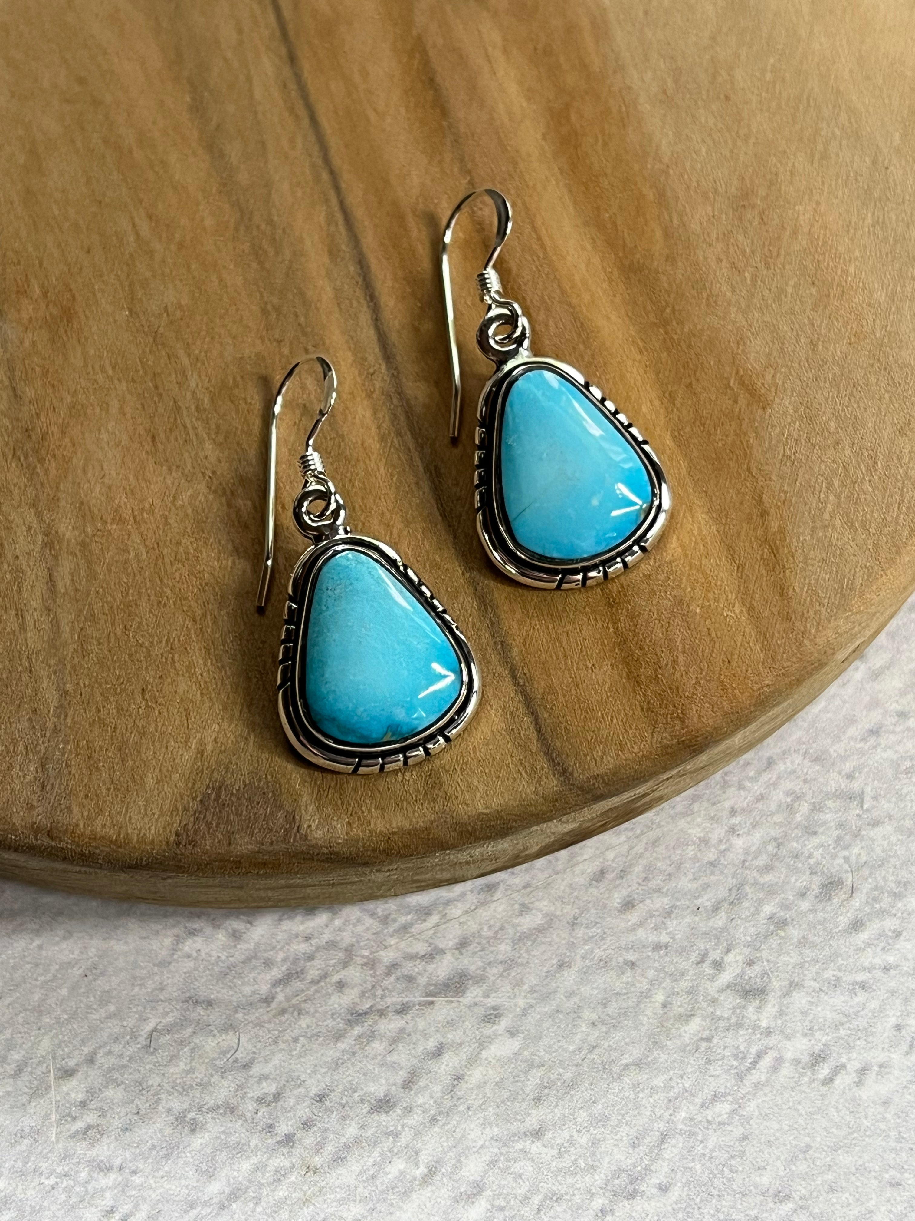 •CHINESE TURQUOISE• Navajo silver dangle earrings