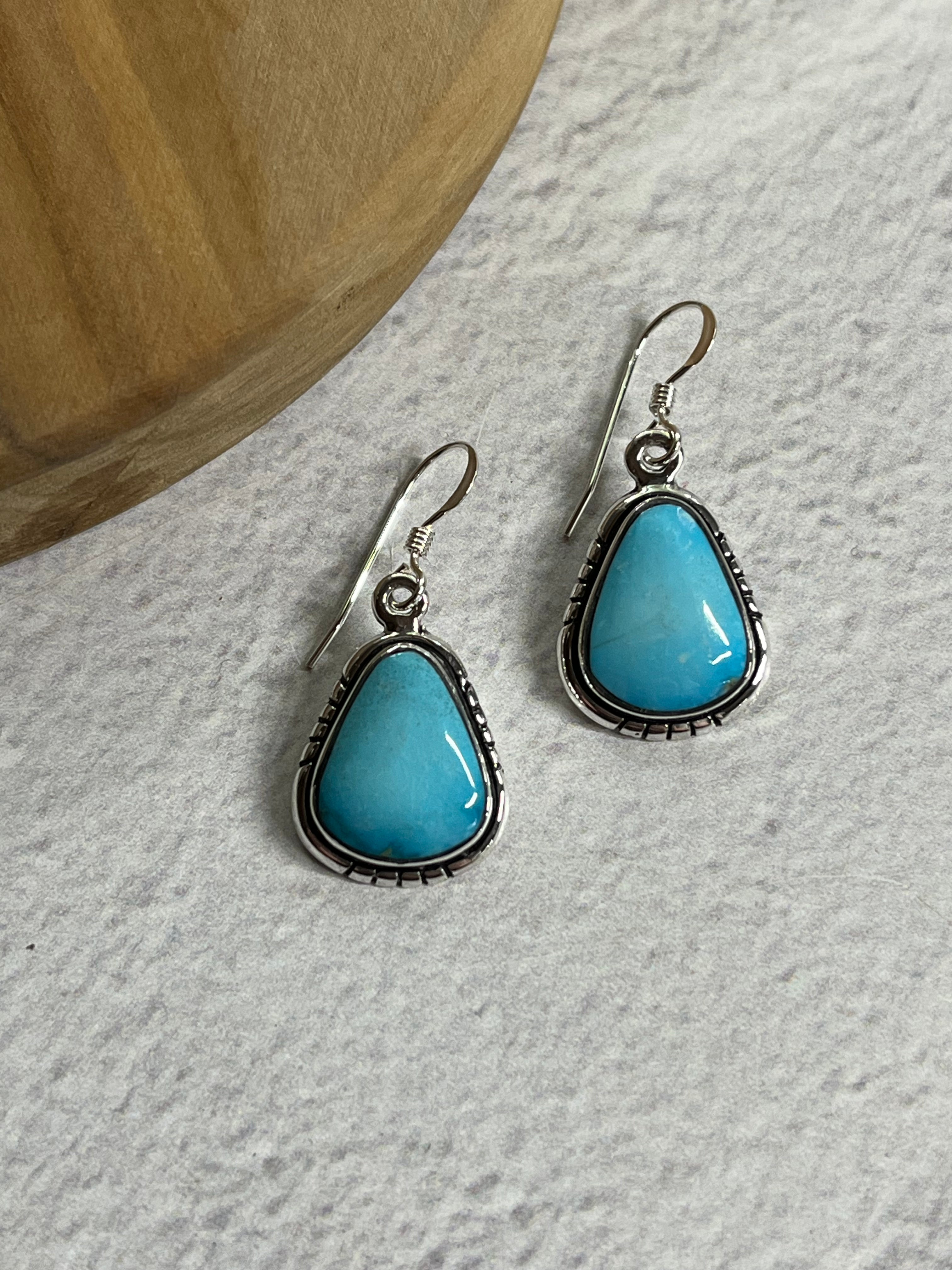 •CHINESE TURQUOISE• Navajo silver dangle earrings