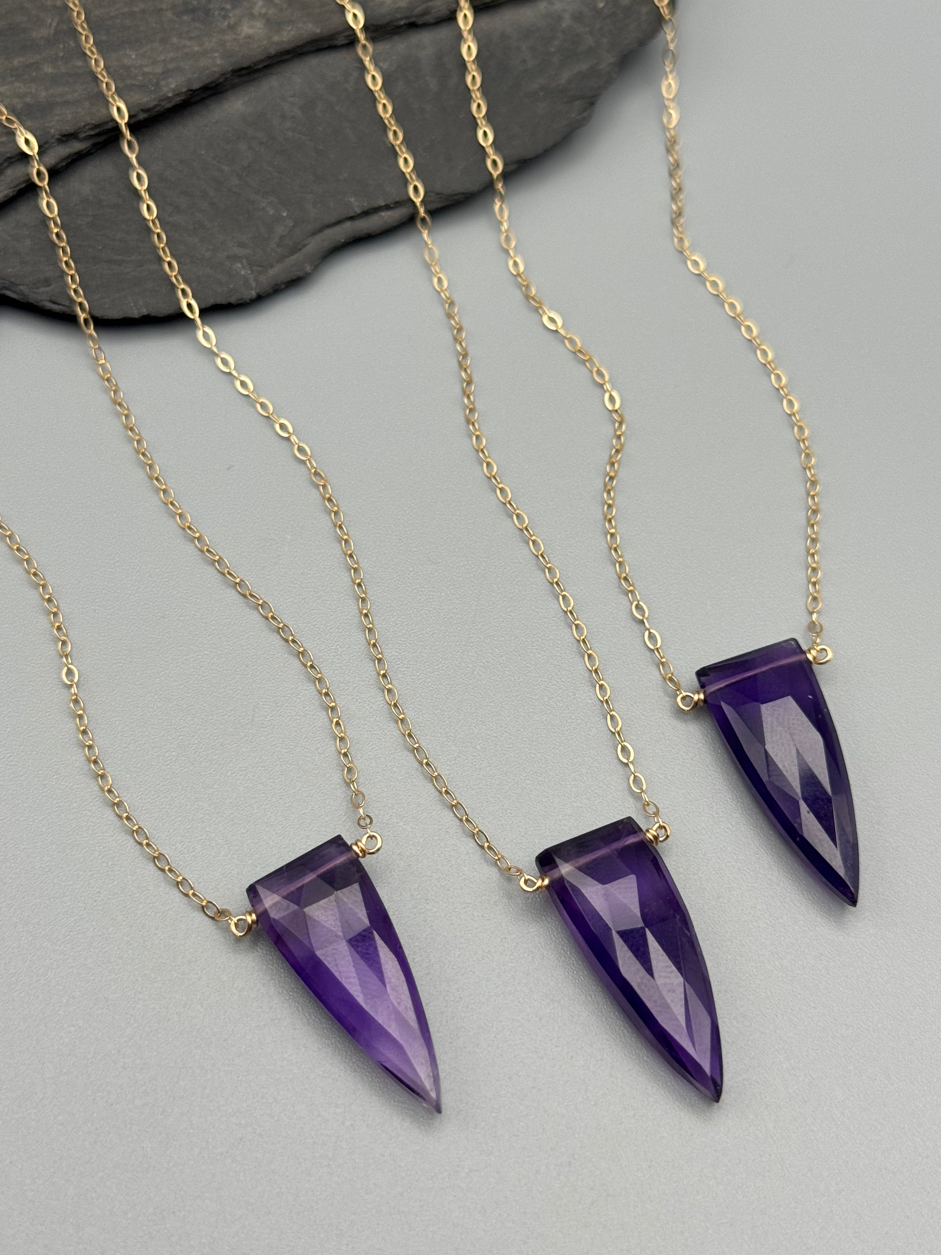•STRAY• faceted amethyst fang + gold necklace (various lengths)