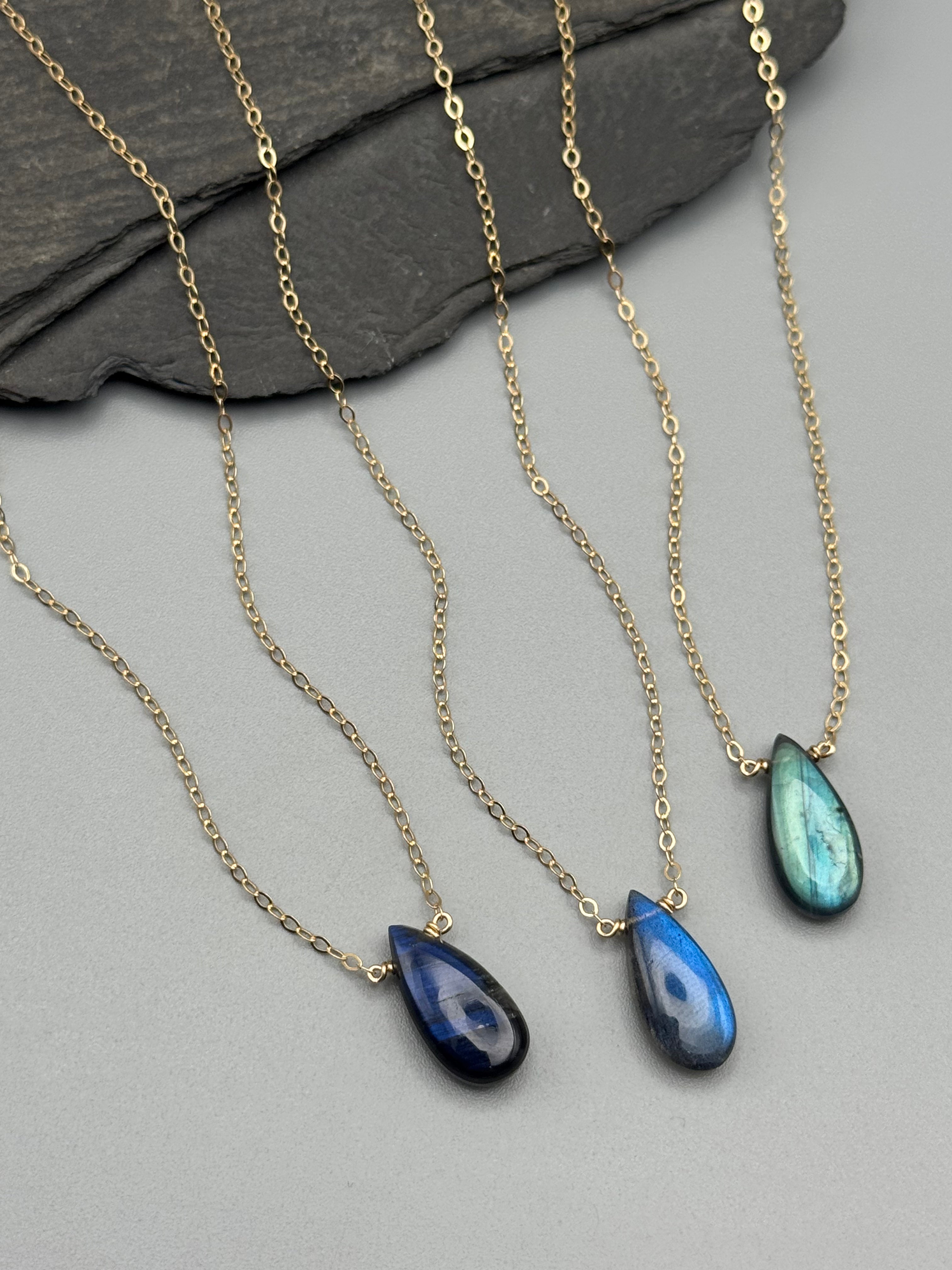•STRAY• labradorite teardrop + gold necklace (various lengths)