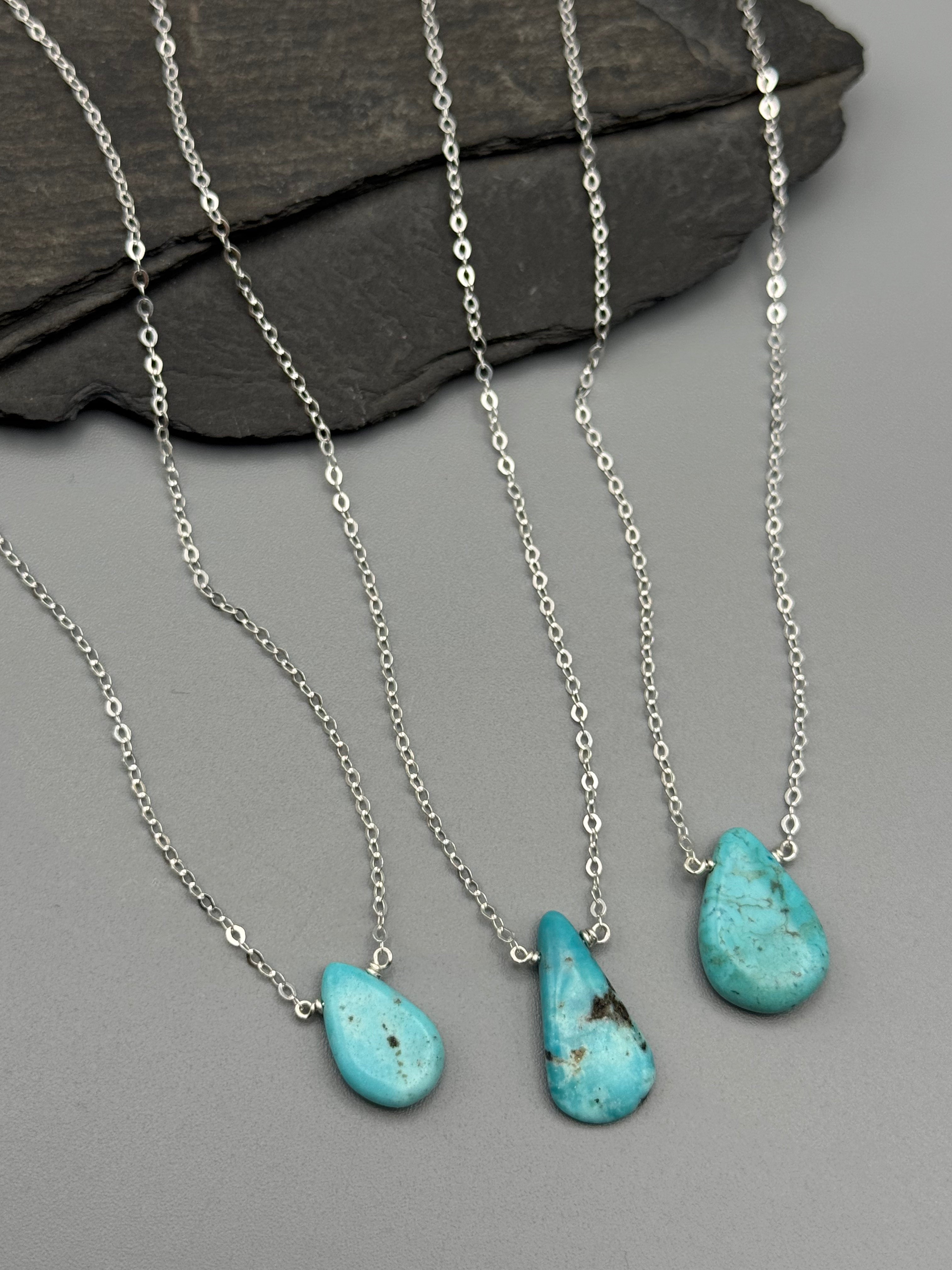 •STRAY• blue turquoise teardrop + silver necklace (various lengths)