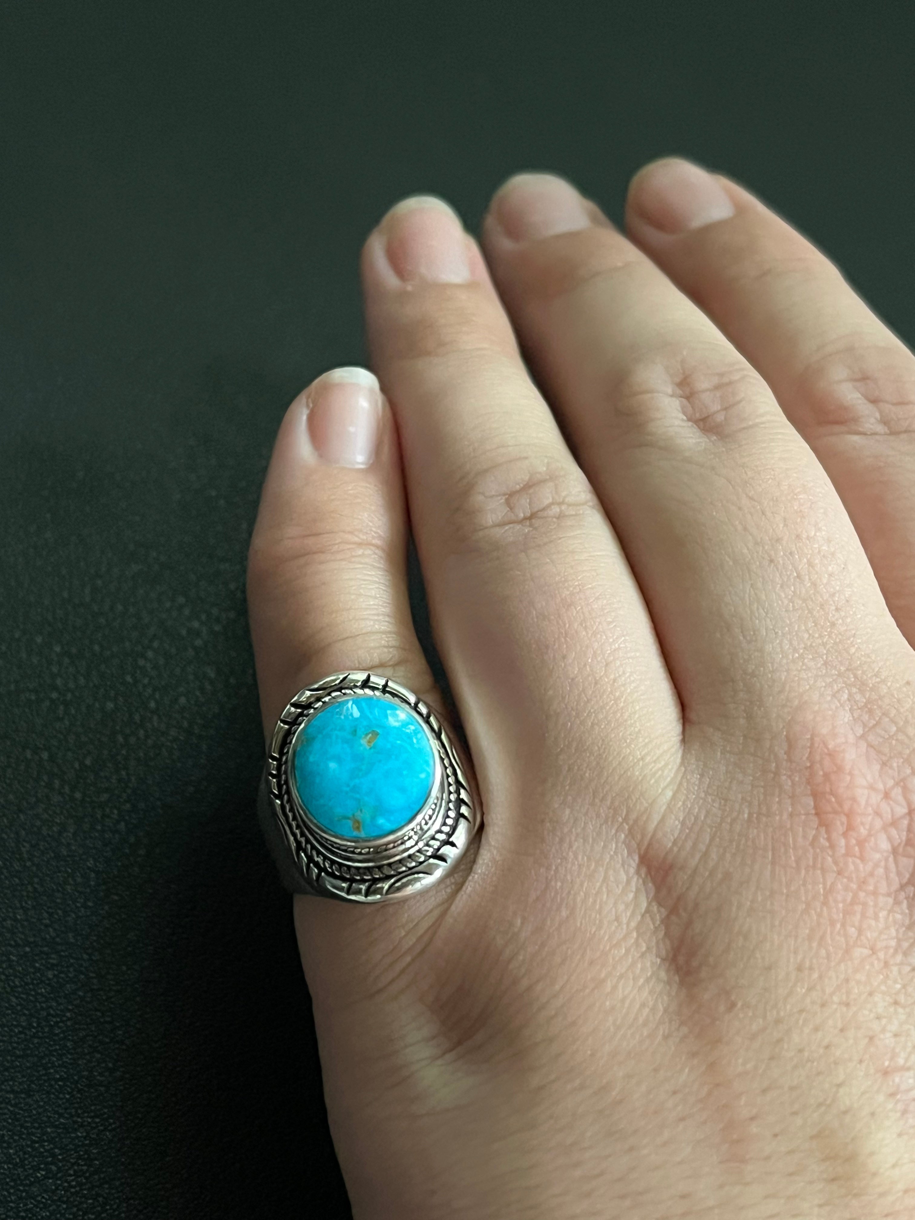 •BLUE RIDGE NEVADA TURQUOISE• Navajo silver ring (size 6.5)