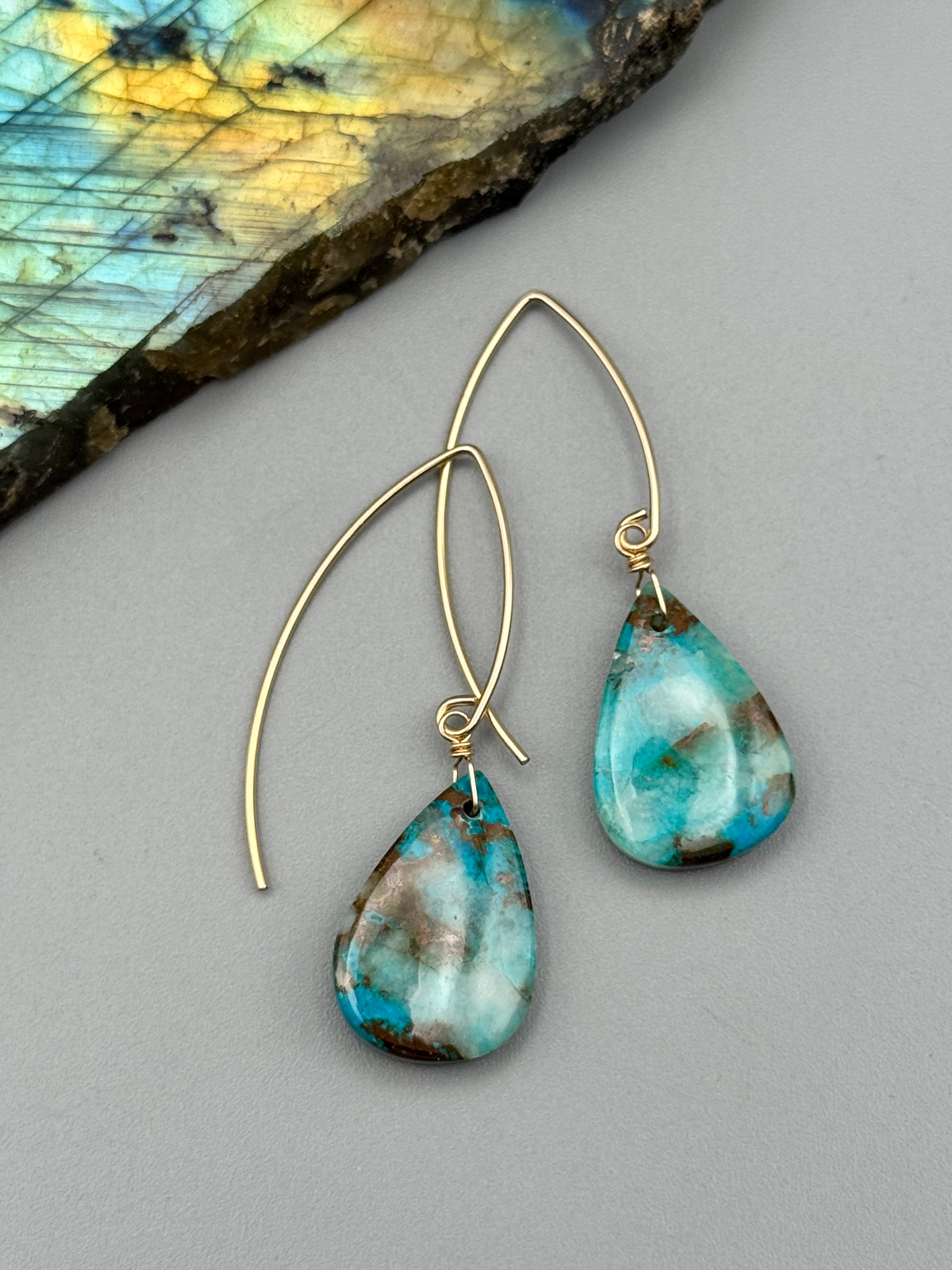 •STRAY• chrysocolla tear + gold earrings