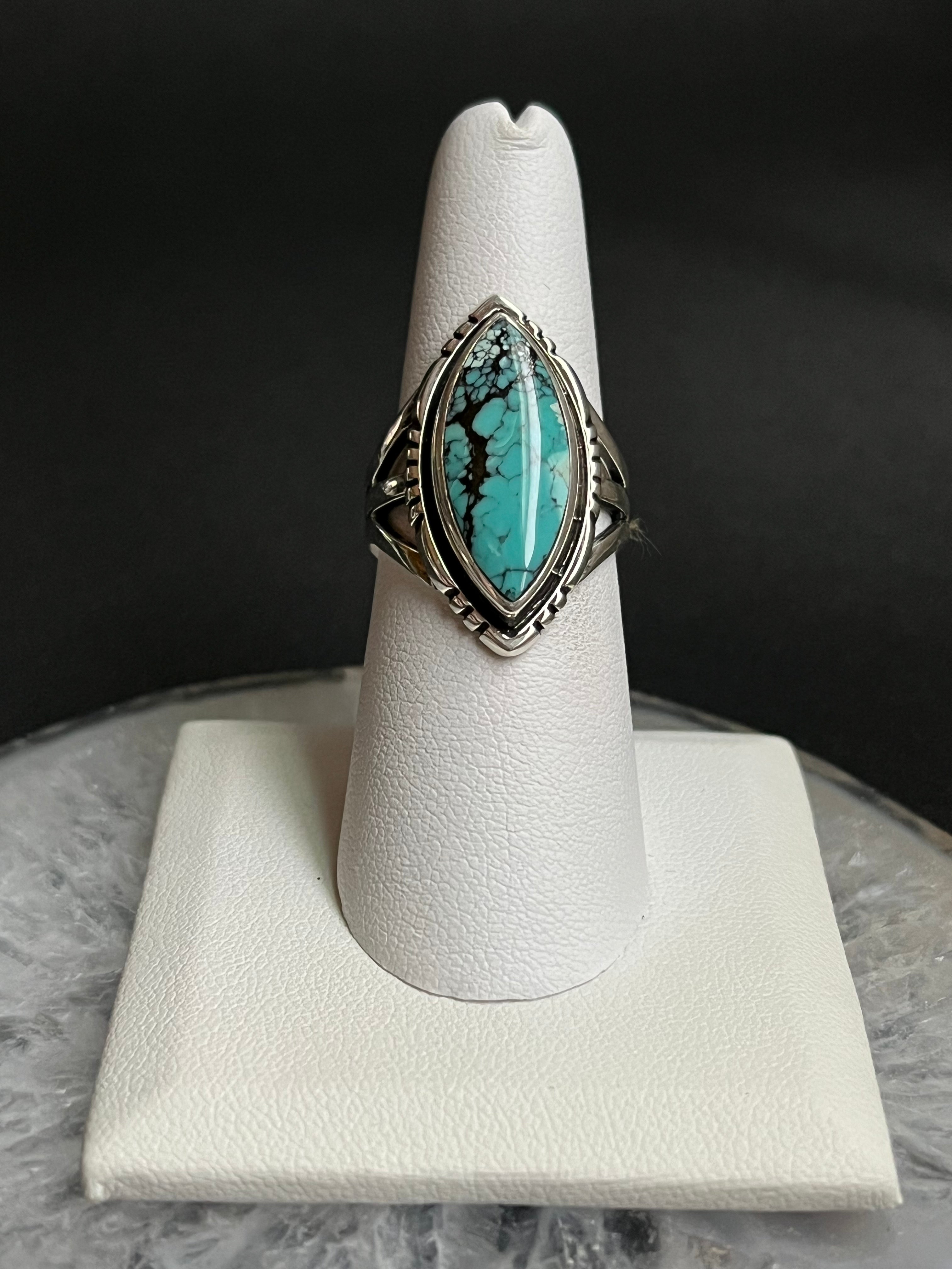 •CHINESE TURQUOISE• Navajo silver ring - size 7.25