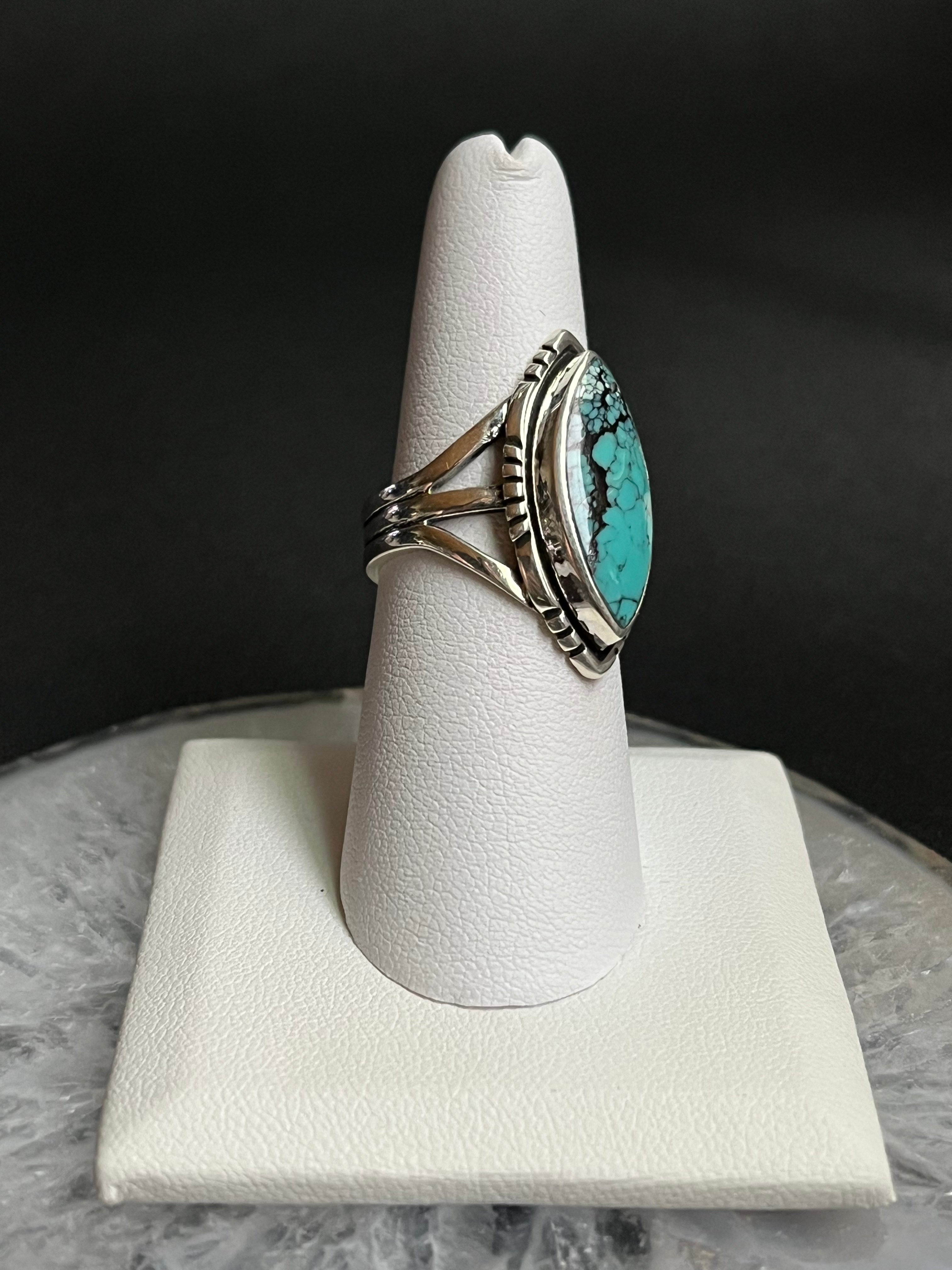 •CHINESE TURQUOISE• Navajo silver ring - size 7.25