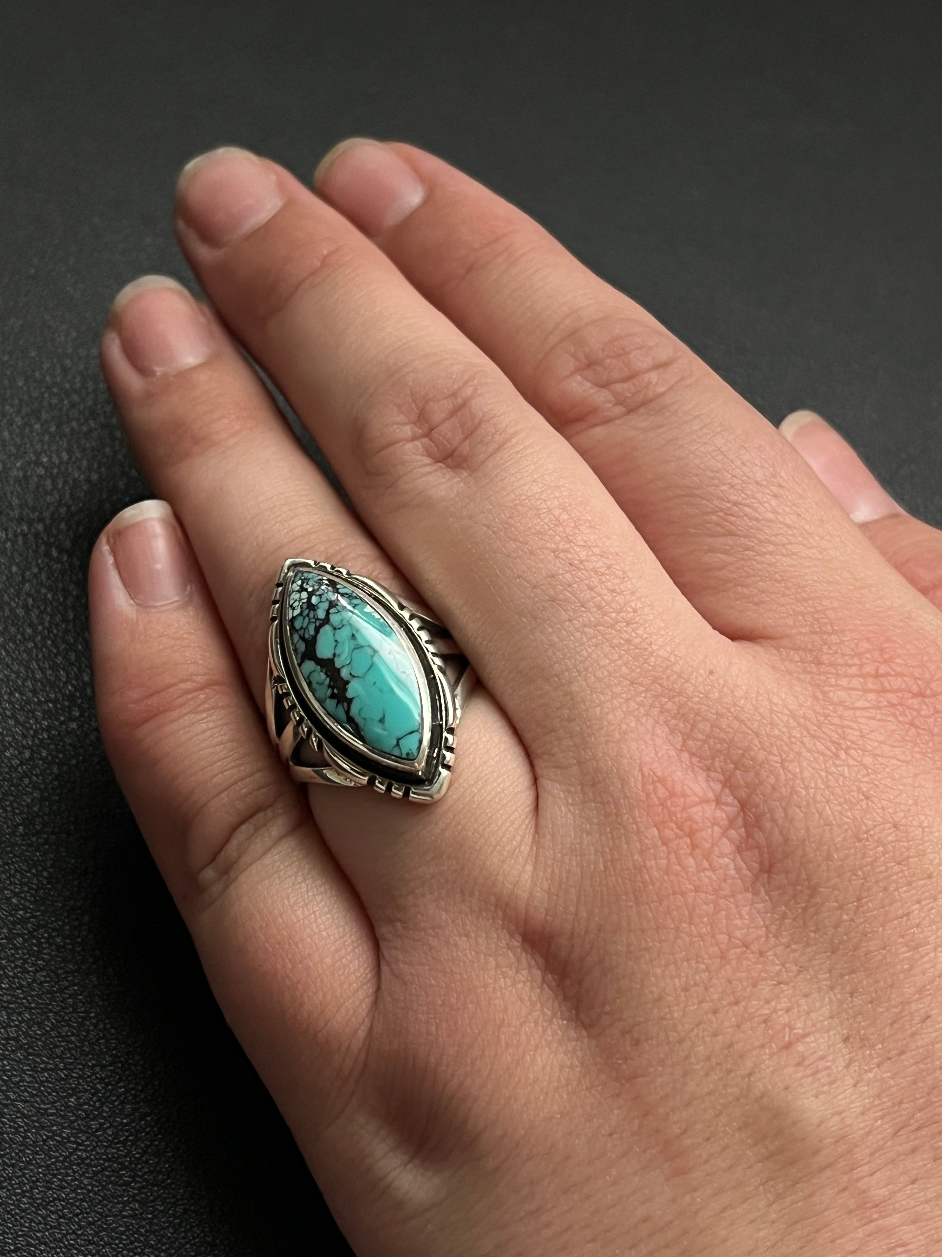 •CHINESE TURQUOISE• Navajo silver ring - size 7.25