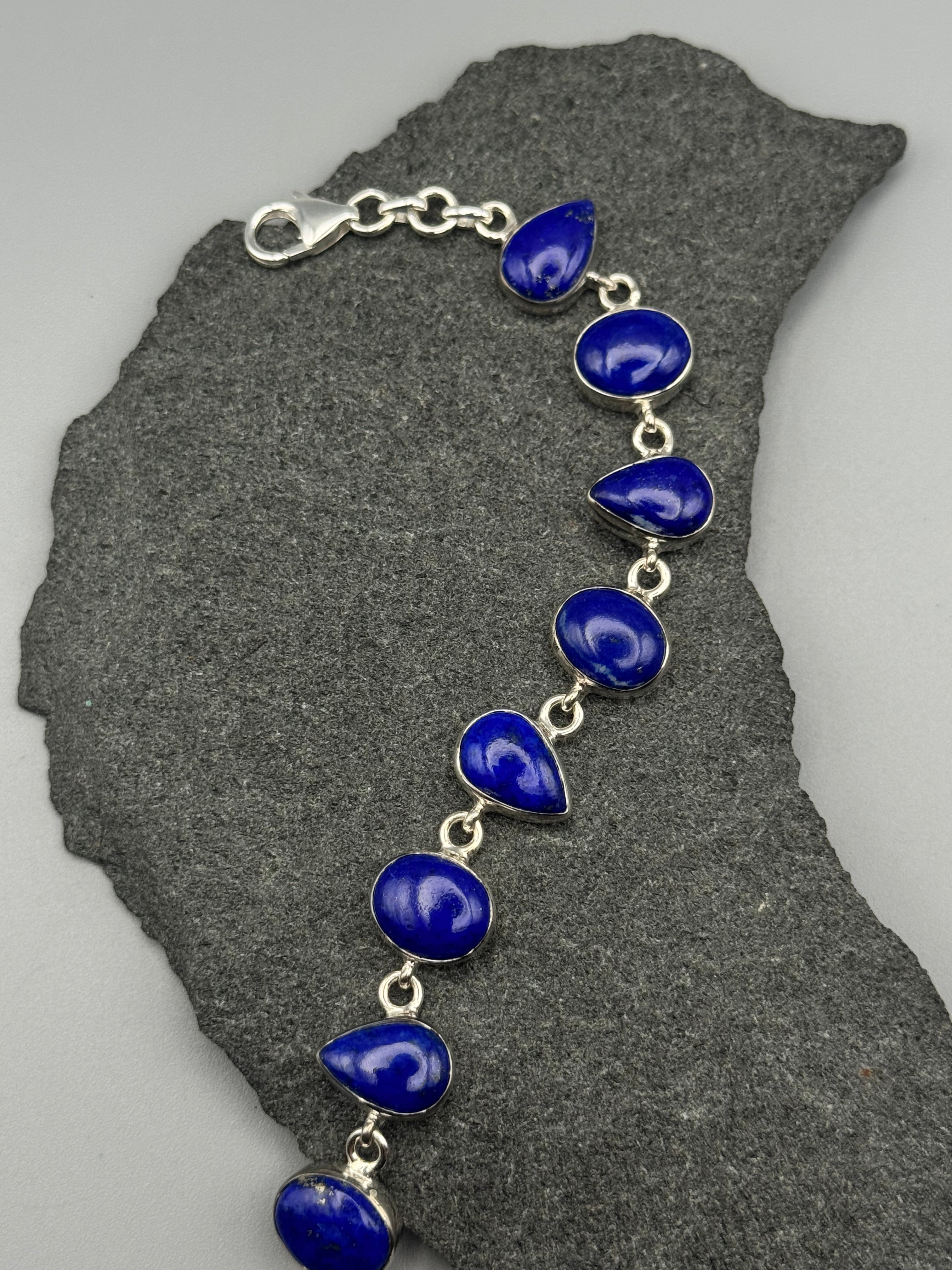 •LAPIS LAZULI - GEO MIX• linked silver bracelet (7" - 9")