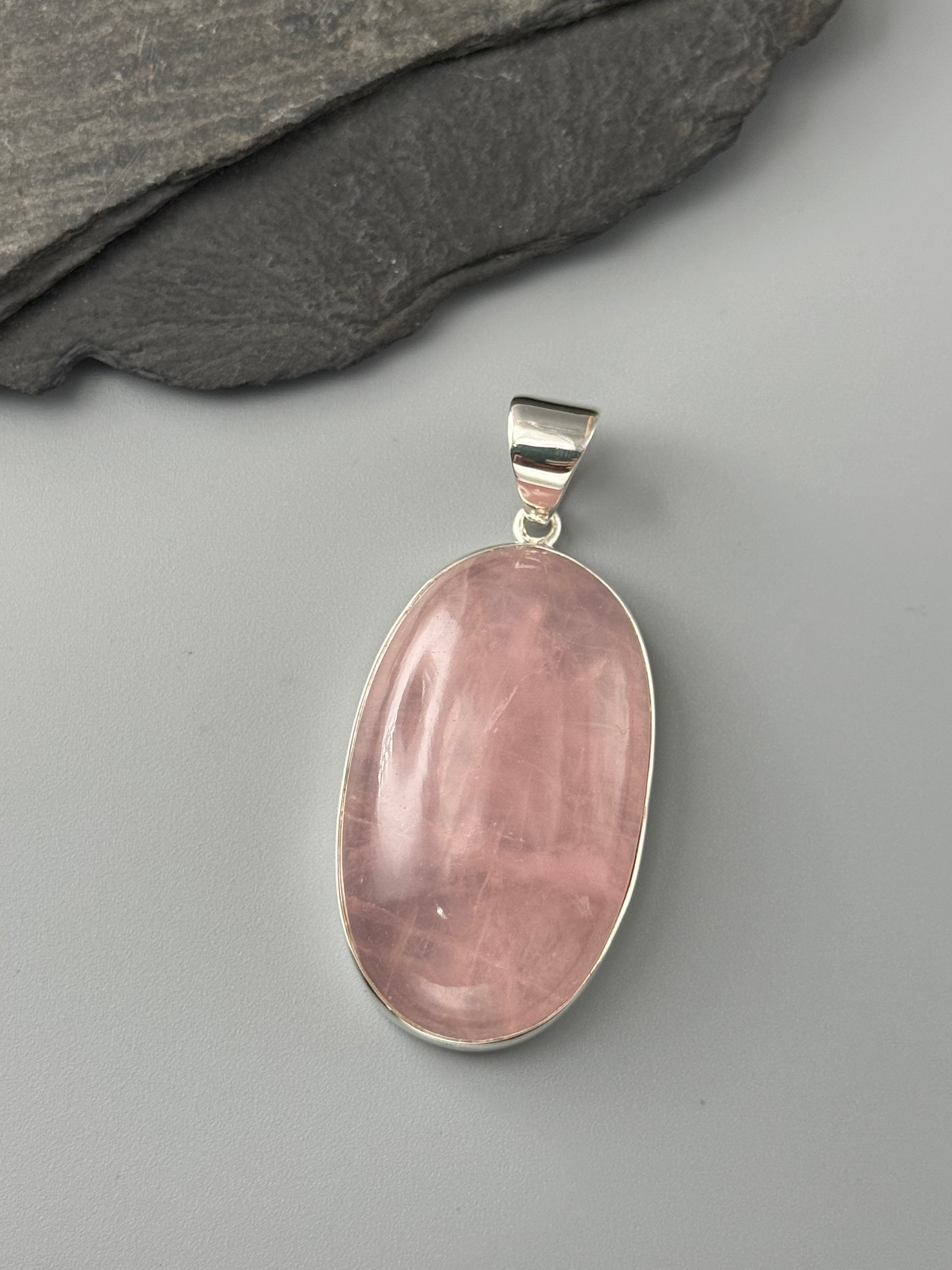 •ROSE QUARTZ - LARGE OVAL• sterling silver pendant