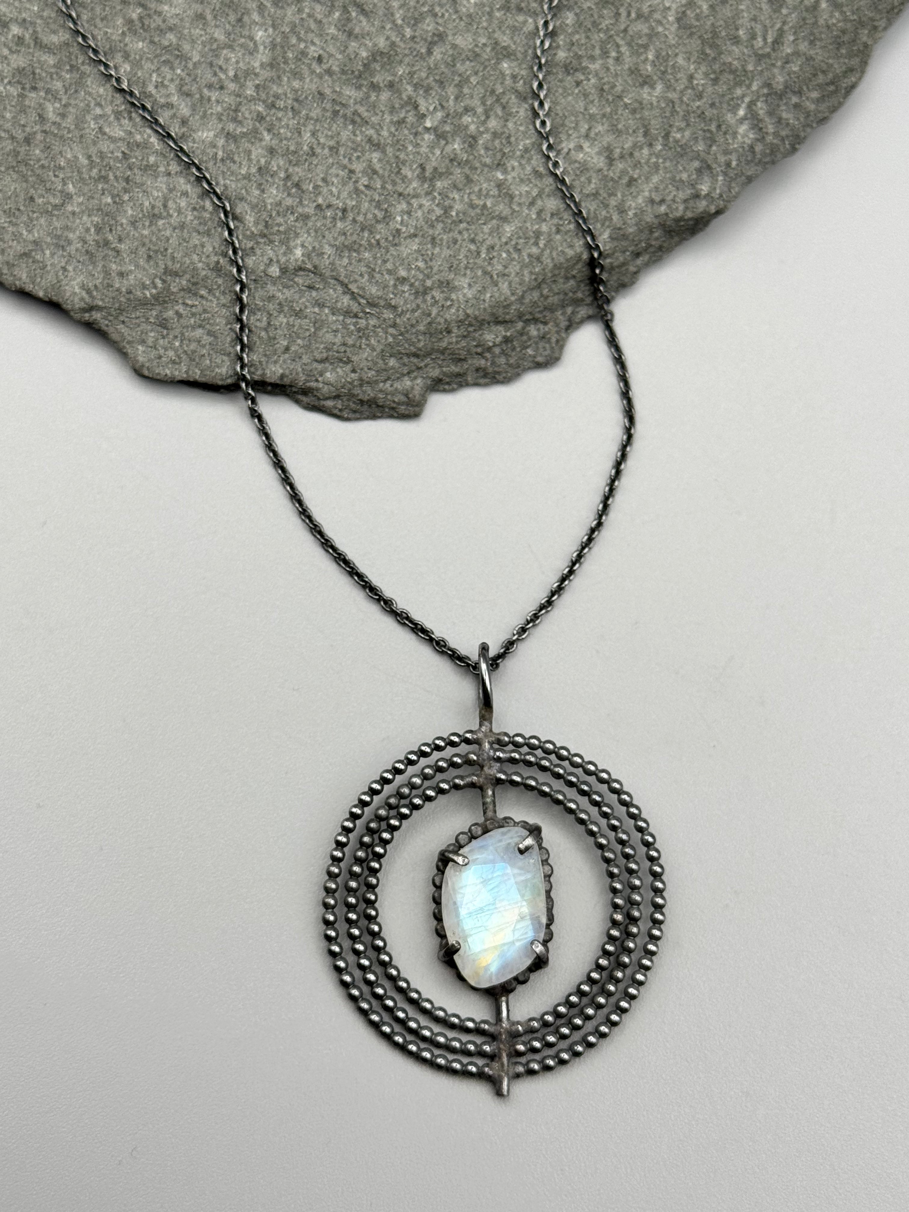 •INNER COMPASS• rainbow moonstone + silver necklace (18.75" long)