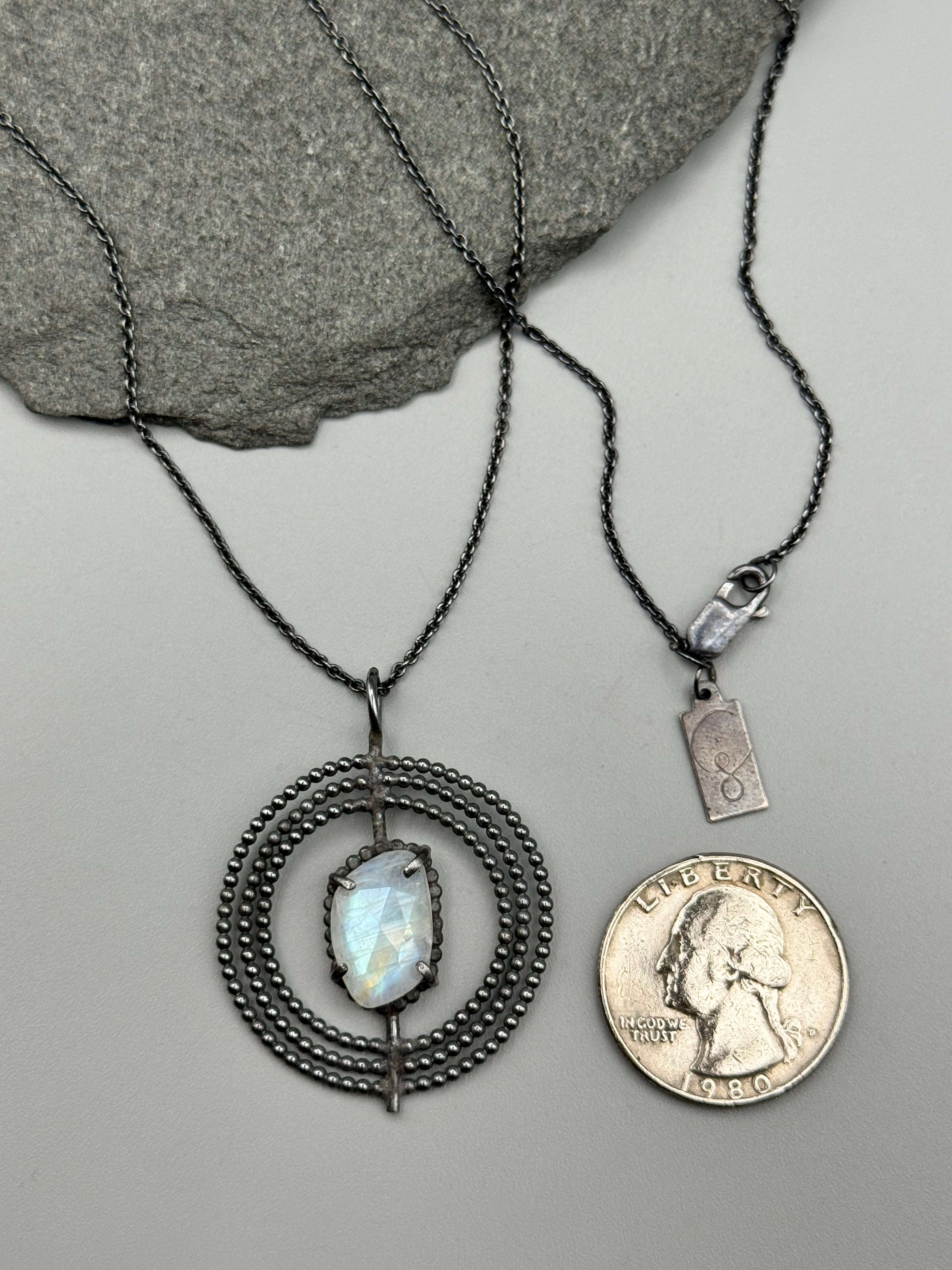 •INNER COMPASS• rainbow moonstone + silver necklace (18.75" long)
