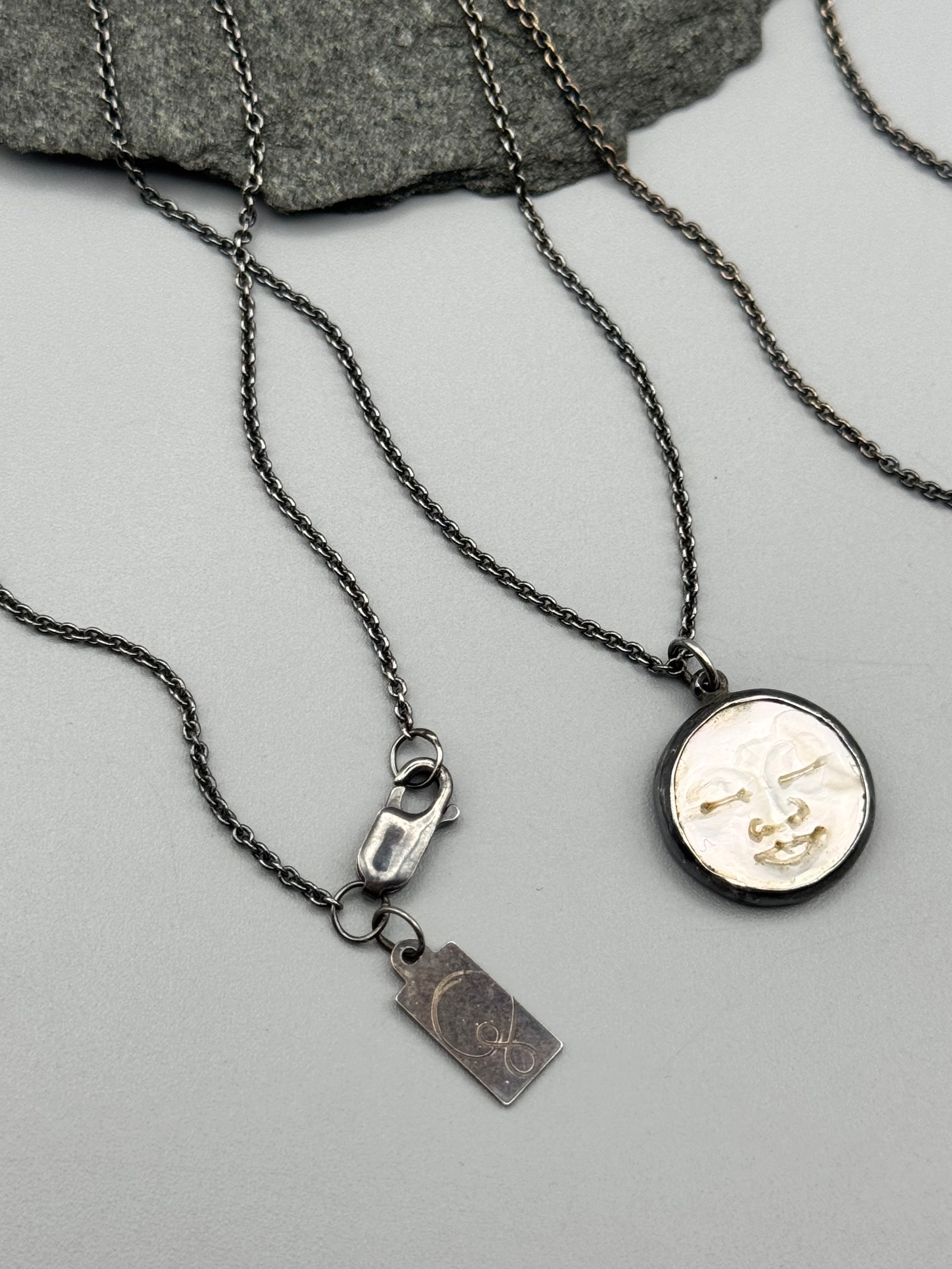•PEARLESCENT LUNA• carved mother of pearl + silver necklace (various lengths)