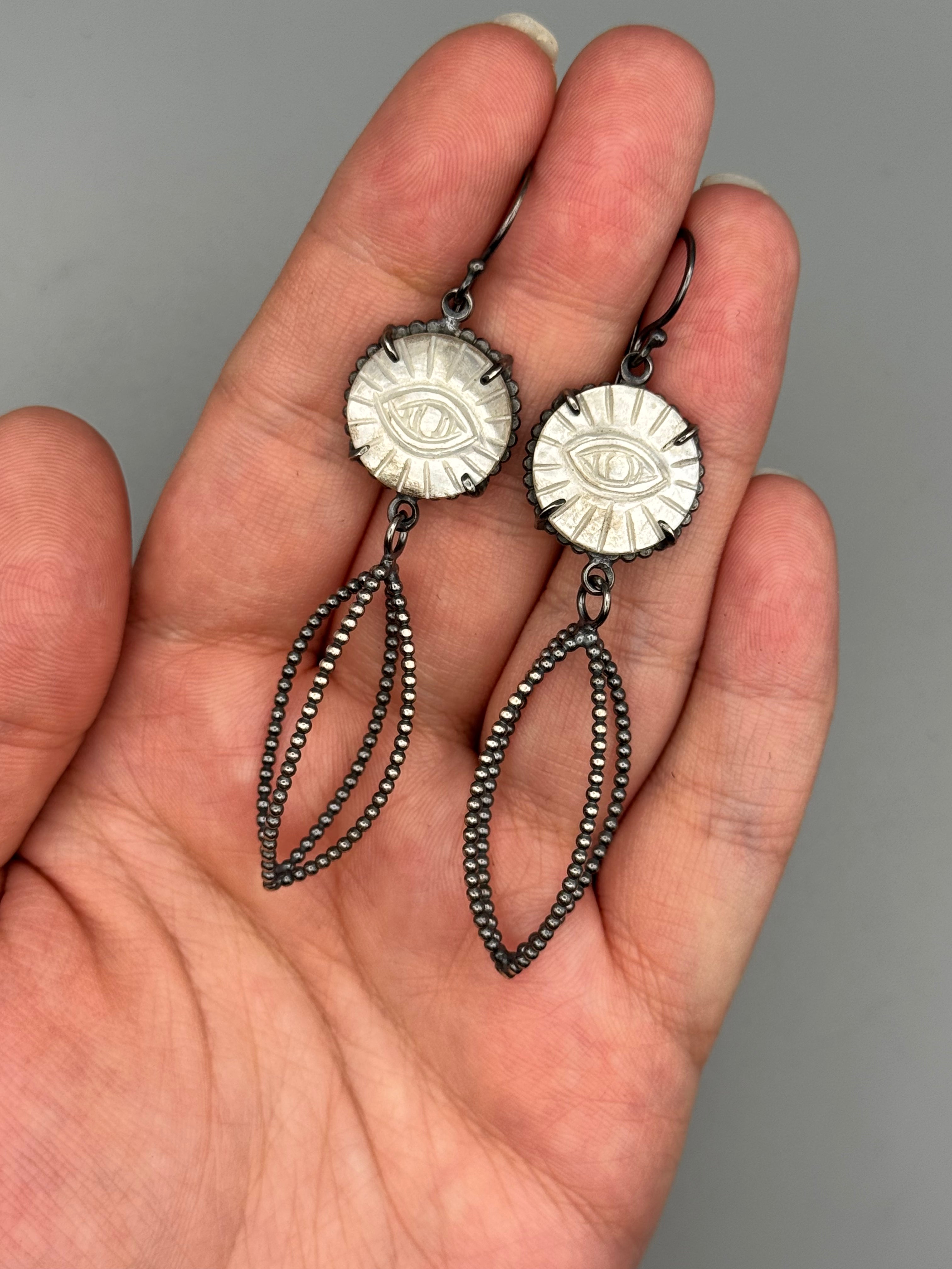 •VESSEL• carved mother of pearl + silver dangle earrings