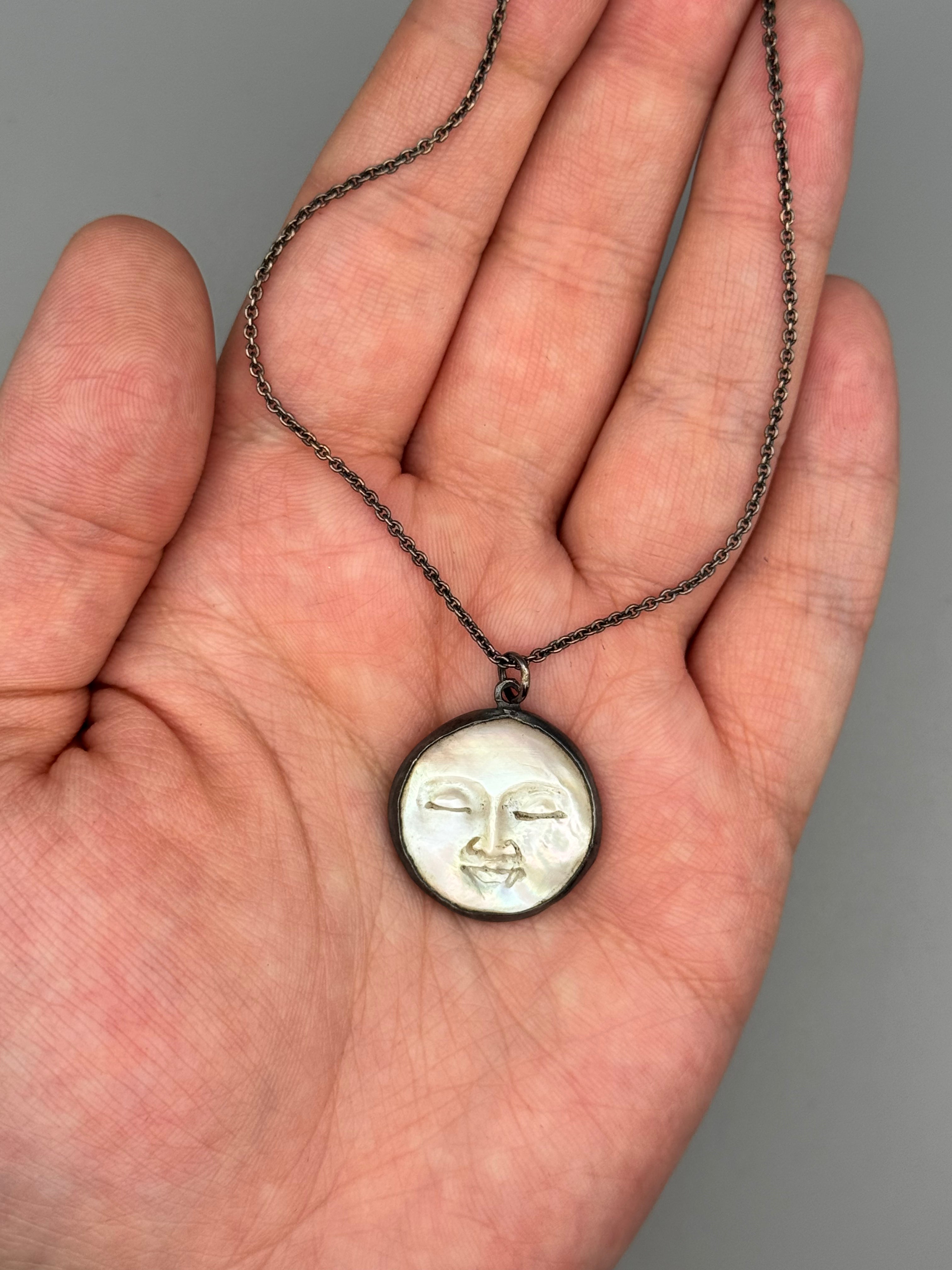 •PEARLESCENT LUNA• carved mother of pearl + silver necklace (various lengths)