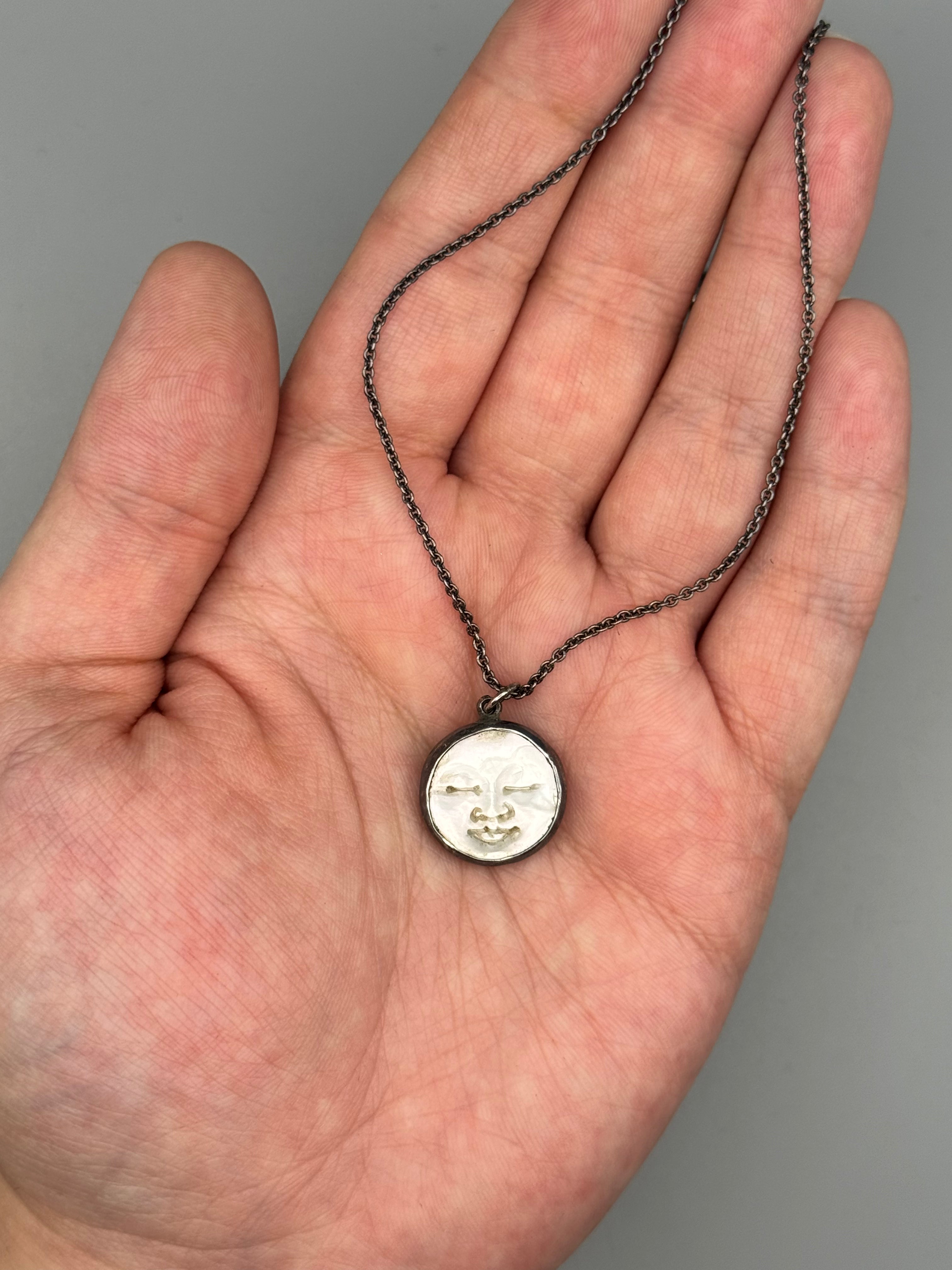 •PEARLESCENT LUNA• carved mother of pearl + silver necklace (various lengths)