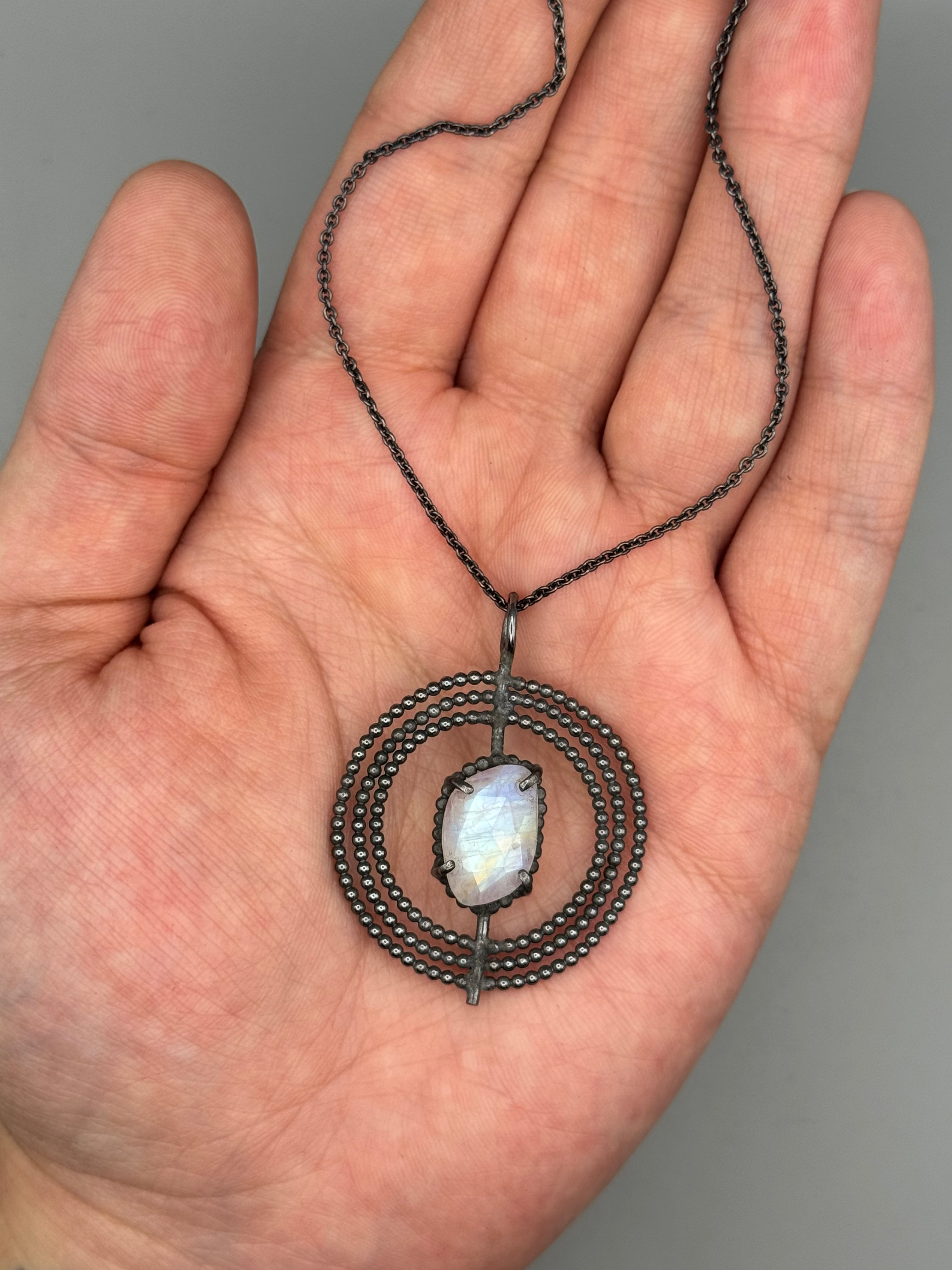 •INNER COMPASS• rainbow moonstone + silver necklace (18.75" long)