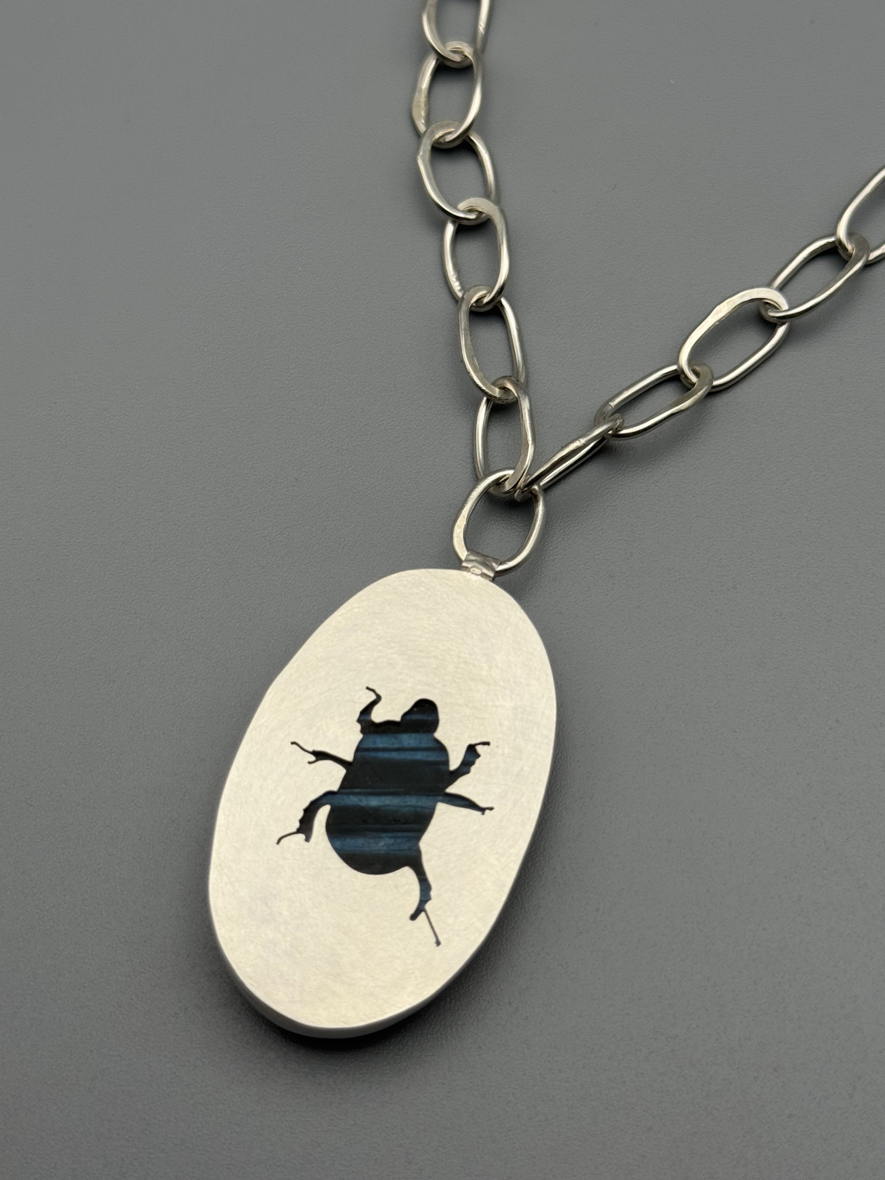 •BEETLE• labradorite + silver necklace (up to 26" long)