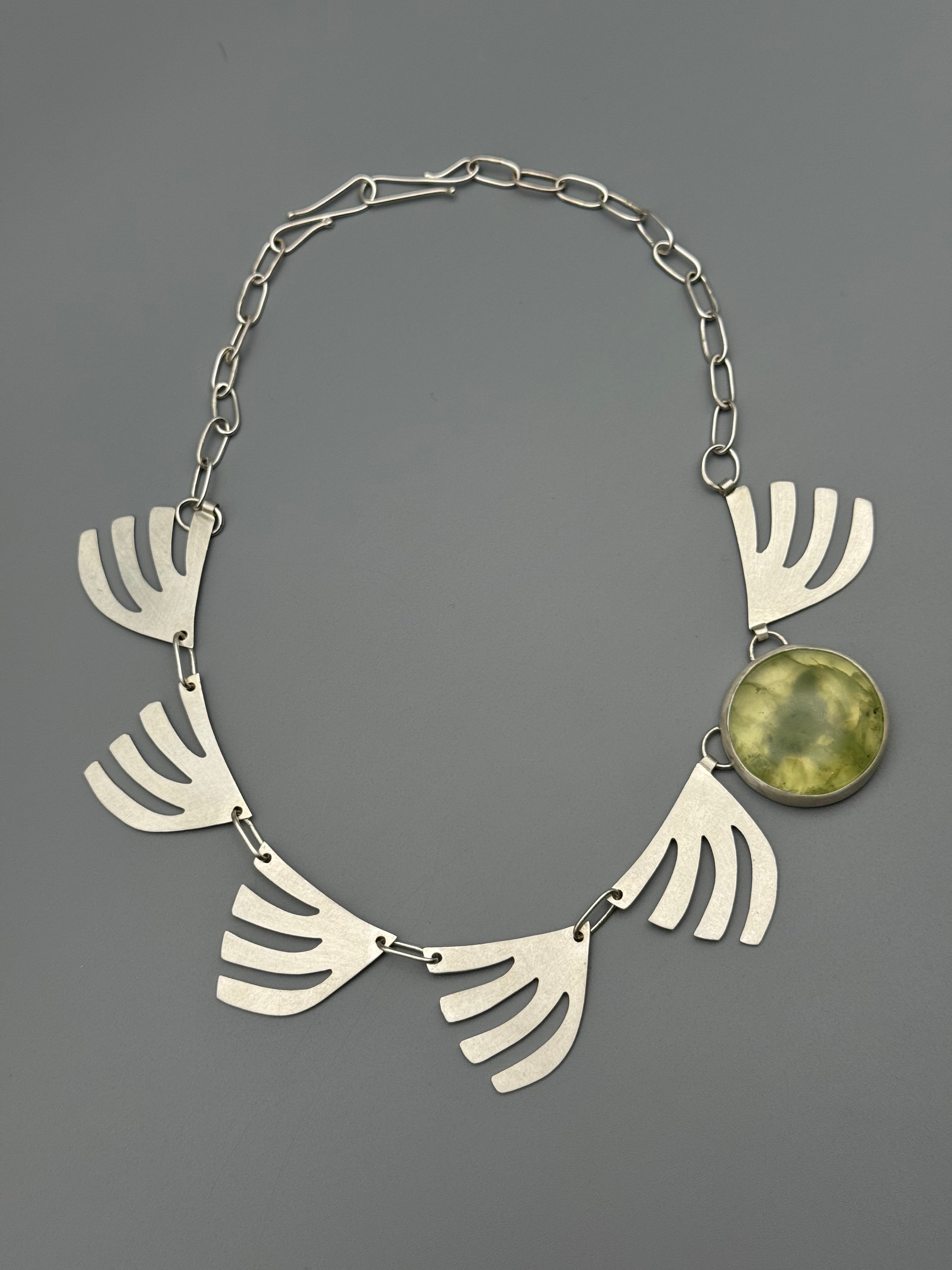 •LUNA• prehnite + silver necklace (up to 18" long)