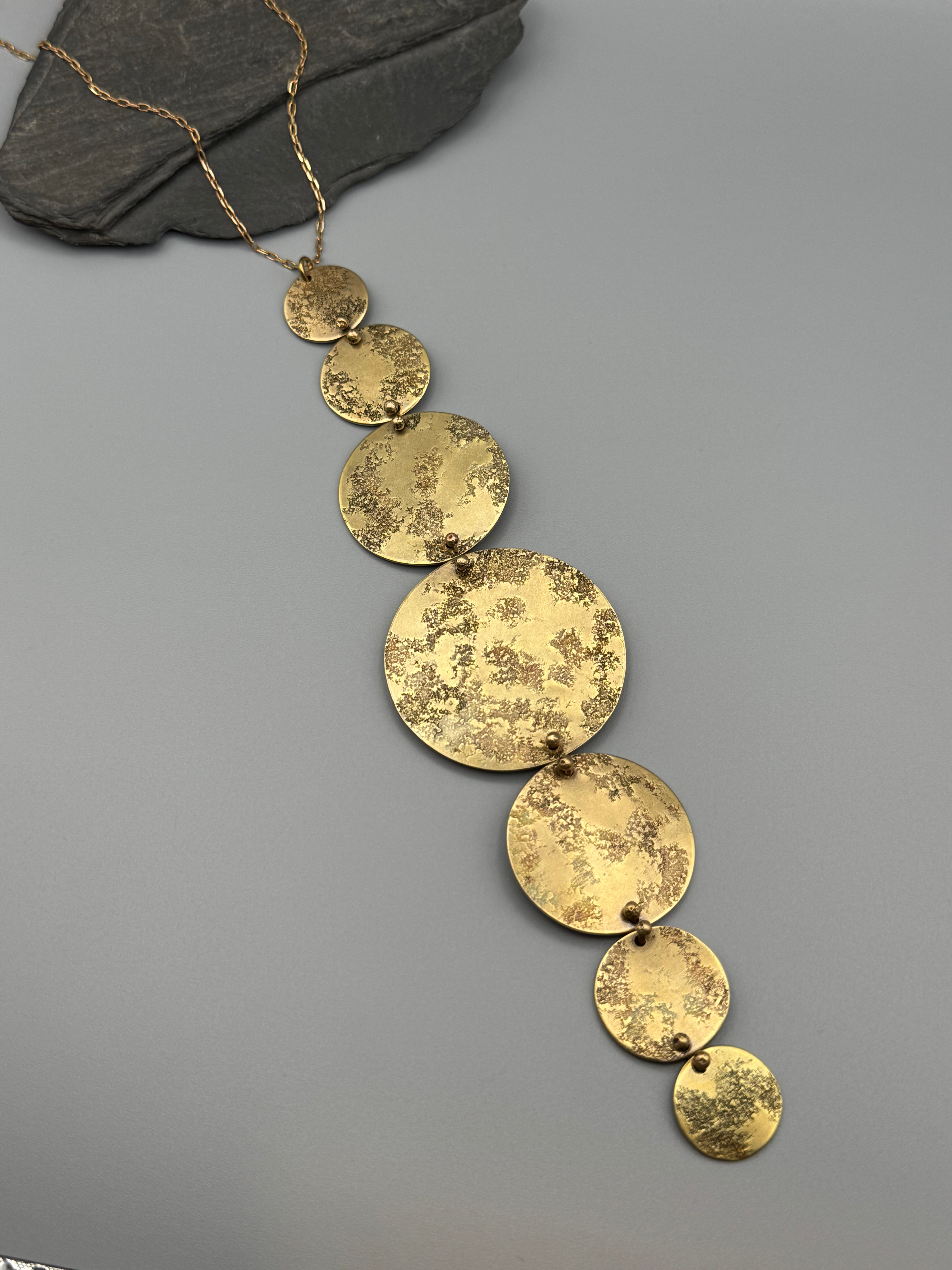 •FULL MOONS• brass necklace (18" long + 7" drop)