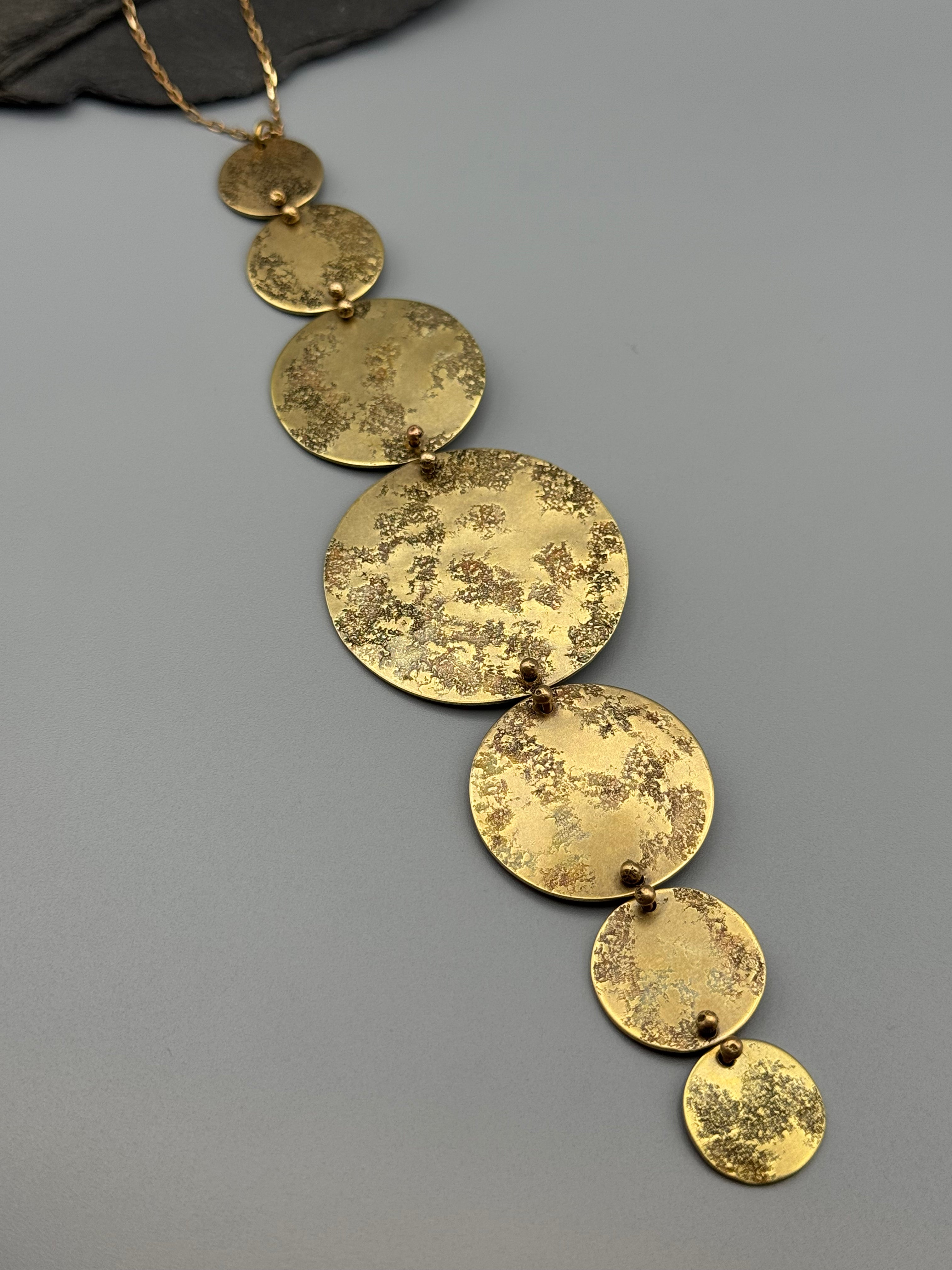 •FULL MOONS• brass necklace (18" long + 7" drop)