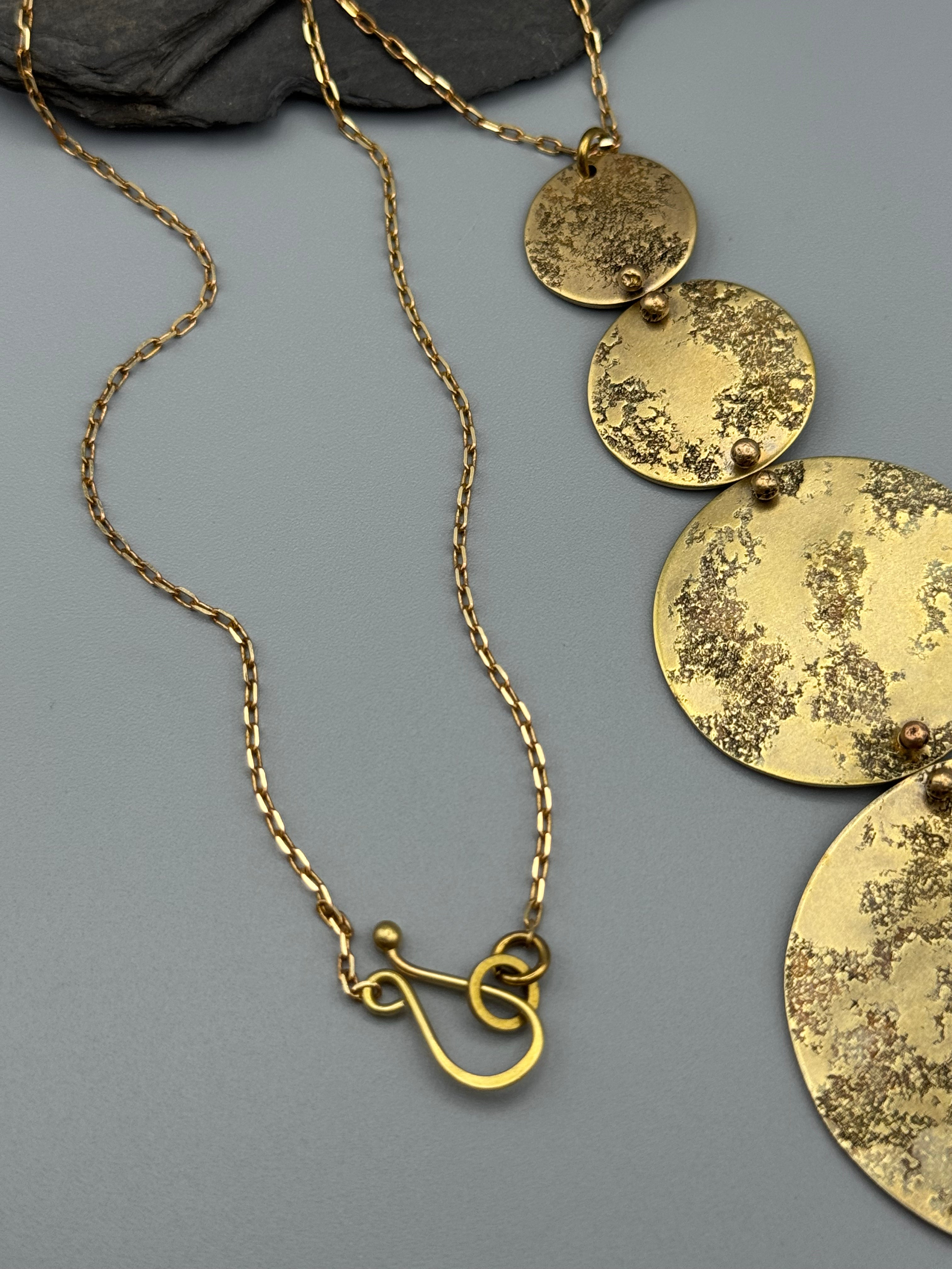 •FULL MOONS• brass necklace (18" long + 7" drop)